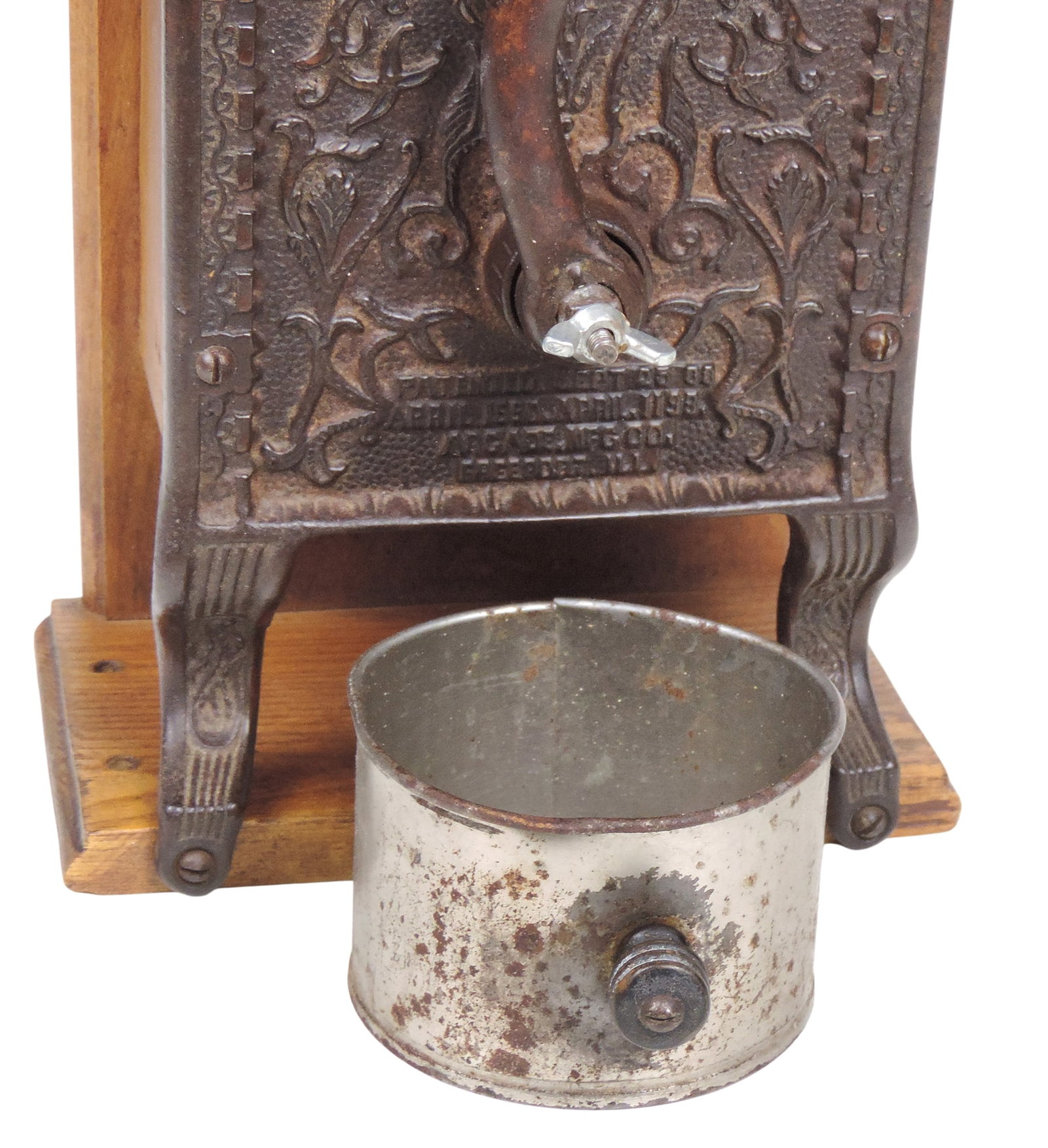 Telephone Mill Coffee Grinder, Arcade Mfg. Co., wall mount, cast iron front w/intricate floral de... - 4