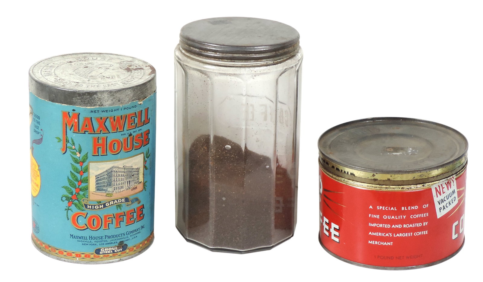 Coffee Containers (3), Maxwell House Coffee Tin w/paper label & embossed lid, c.1920's, A&P Coffe... - 2