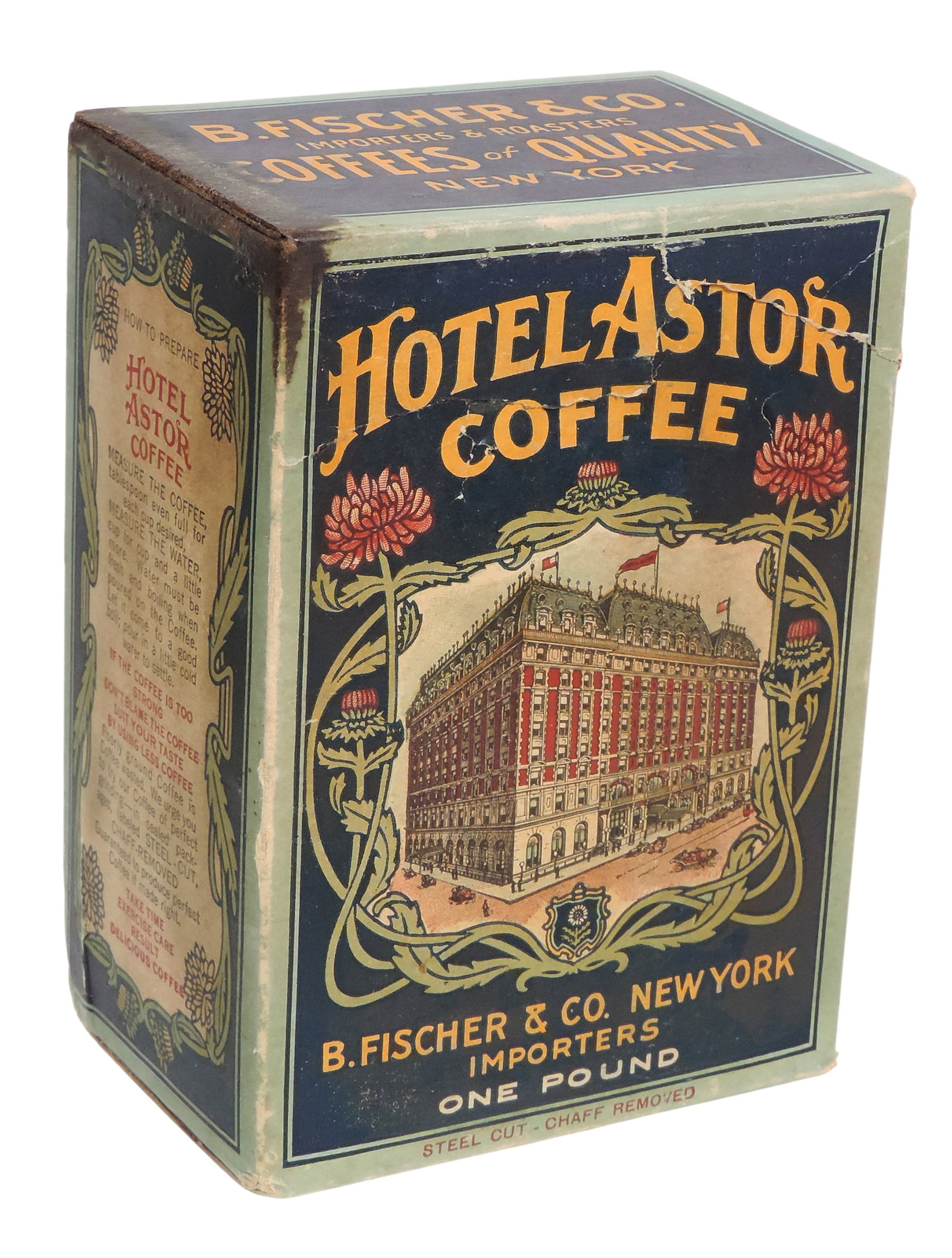 Hotel Astor Coffee, B. Fishcher & Co., New York Importers, 1 lb., heavy cardstock packaging, c. e... (1 of 2)