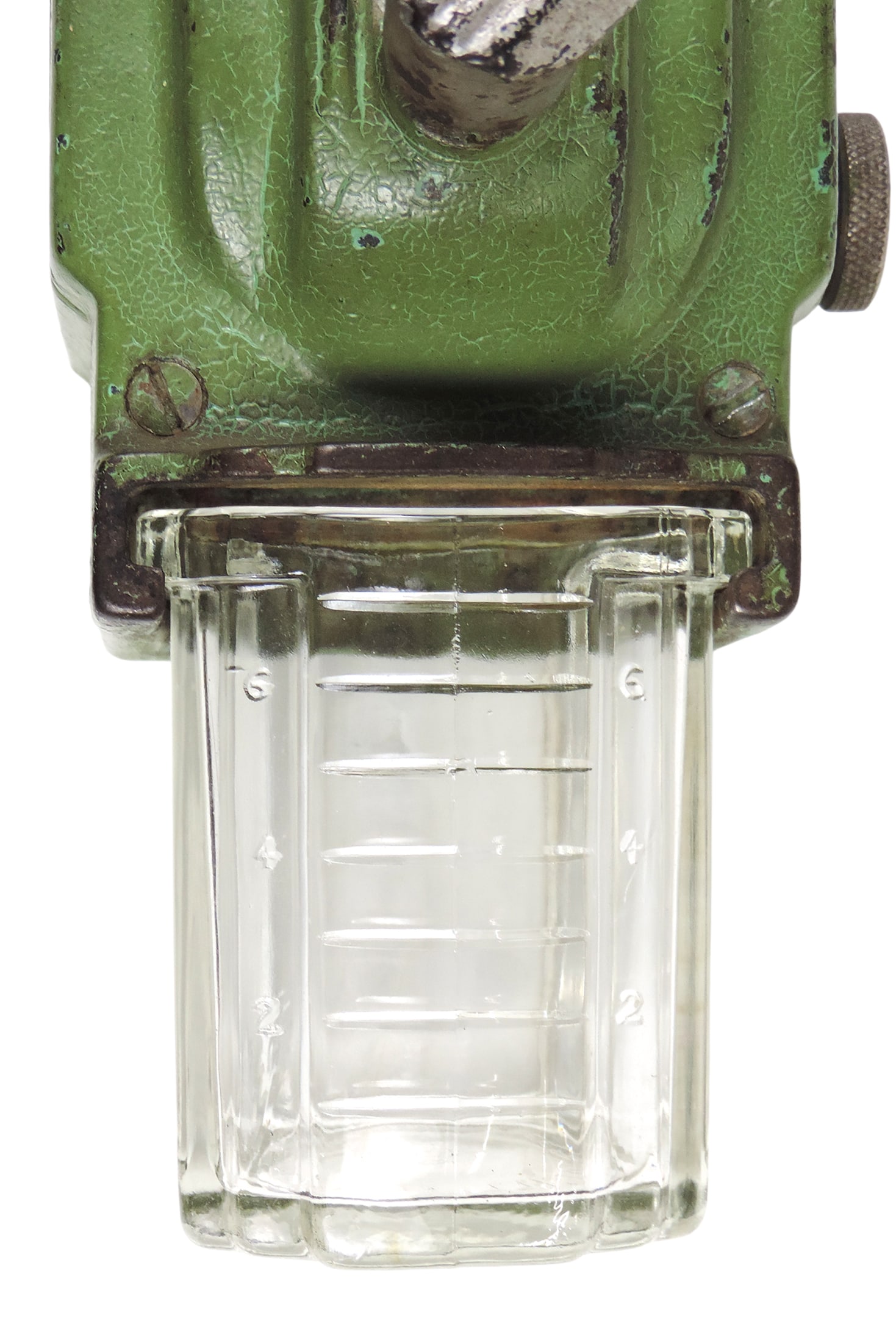 Arcade Crystal Art Deco Coffee Grinder, complete w/orig catch cup, green/red paint, c. early-mid ... - 3