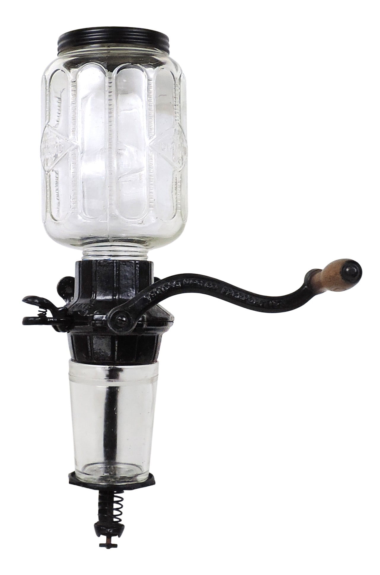Jewel Ball Bearing Diamond Cut Coffee Grinder, embossed glass, Freidag Mfg. Co., Freeport, Ill. e... - 2