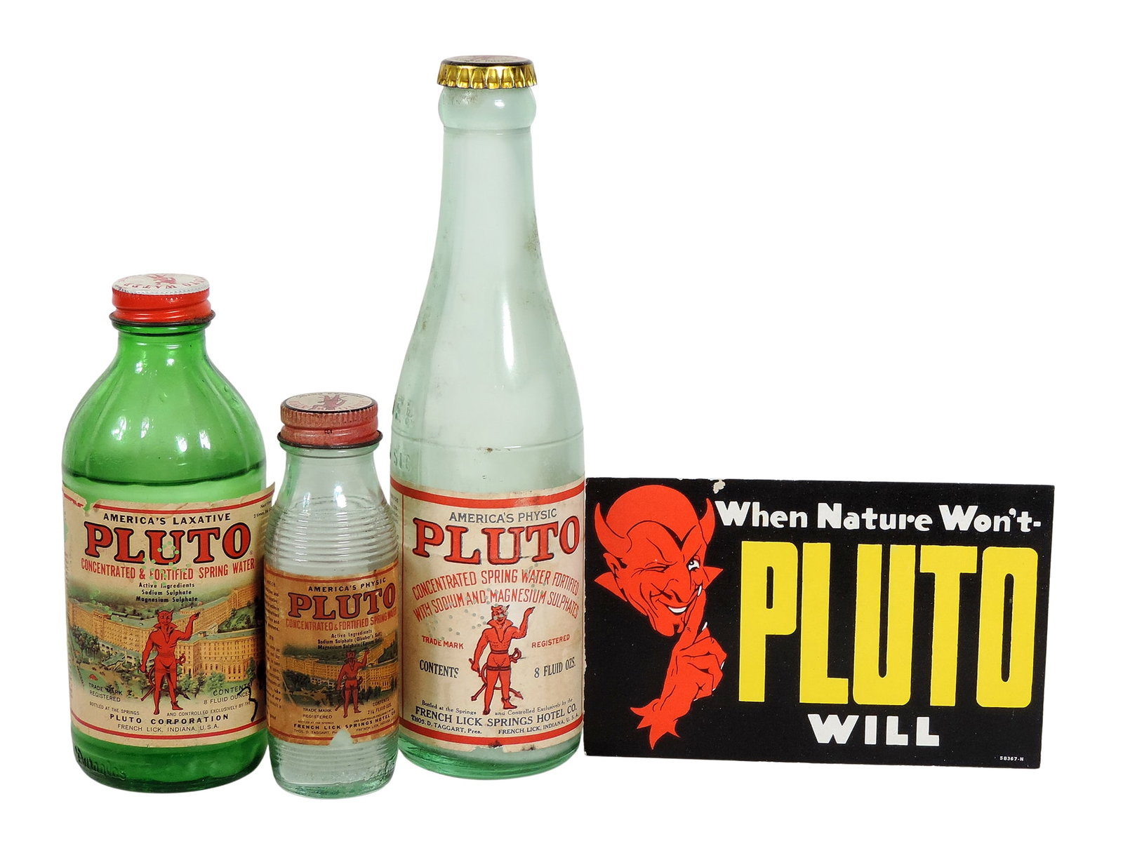Pluto Water & Postcard (4), Bottled at the Springs and controlled exclusively by French Lick Spri... (1 of 2)