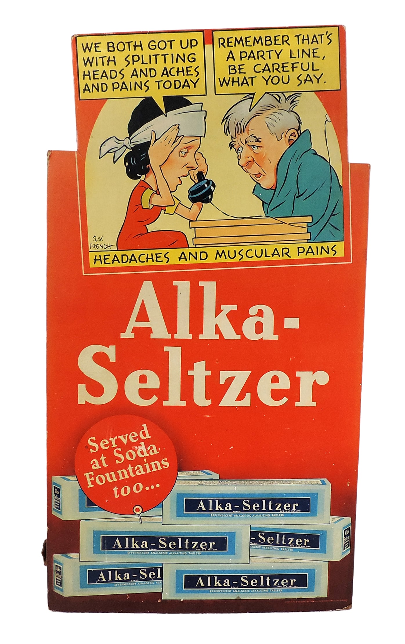 Alka-Seltzer Countertop Display, die-cut cardboard w/easel back, copyright Miles Lab, Inc., Forbe... (1 of 2)