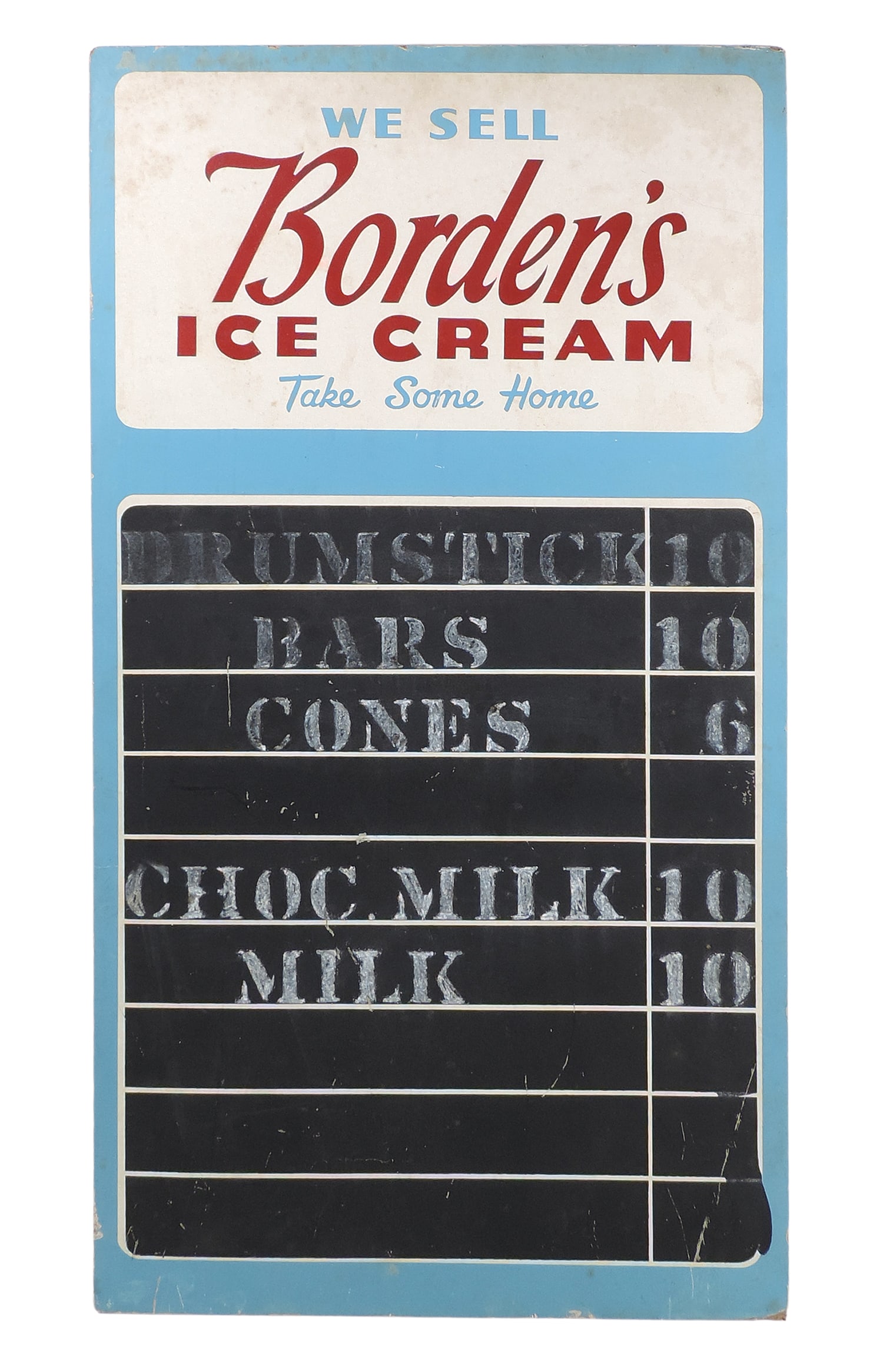 Borden's Ice Cream Menu Board, diecut cardboard w/easel back, on back paper/adhesive hanging op... (1 of 2)