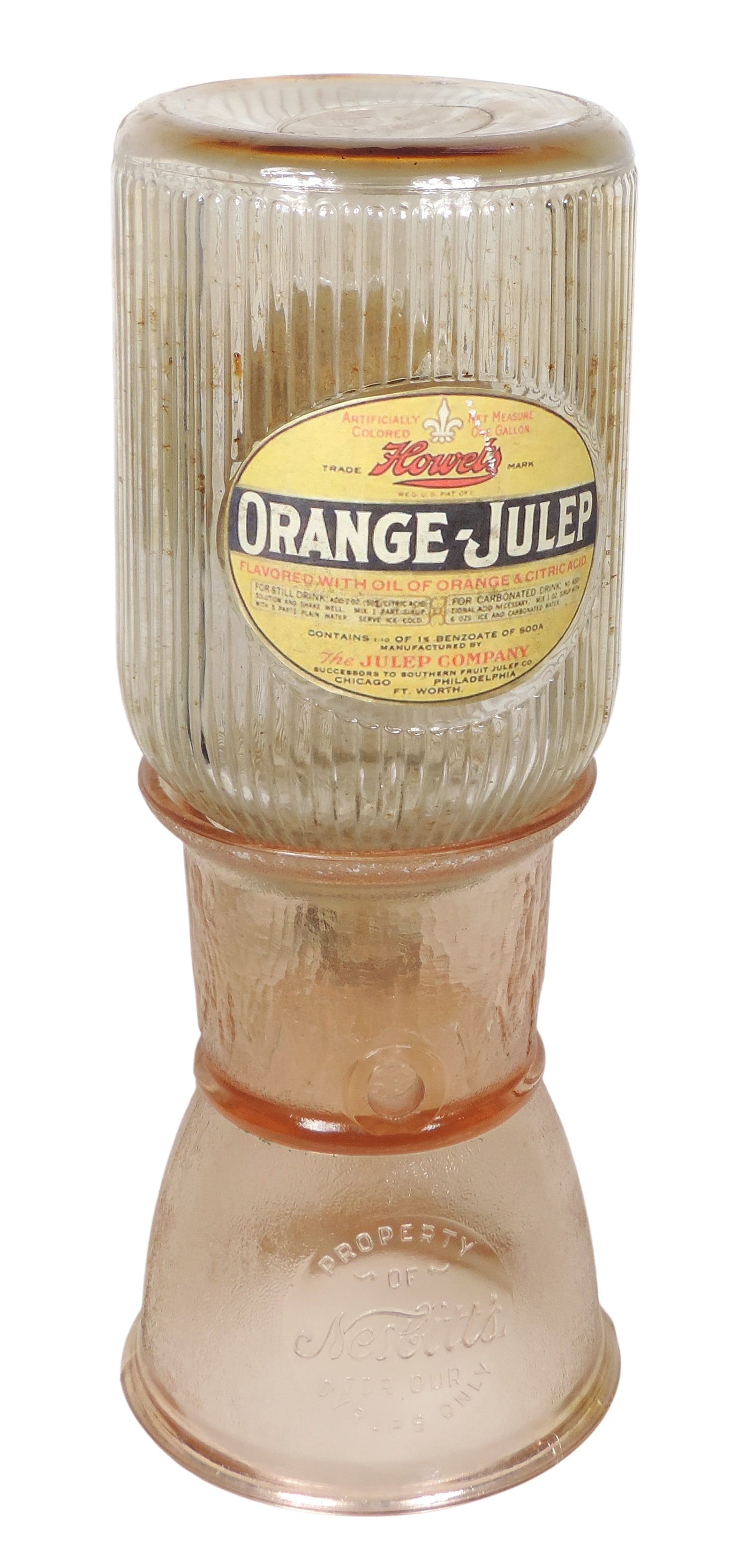 Orange-Julep Syrup Jug & Nesbittâ€™s Syrup Dispenser Base, base embossed Property o (1 of 3)