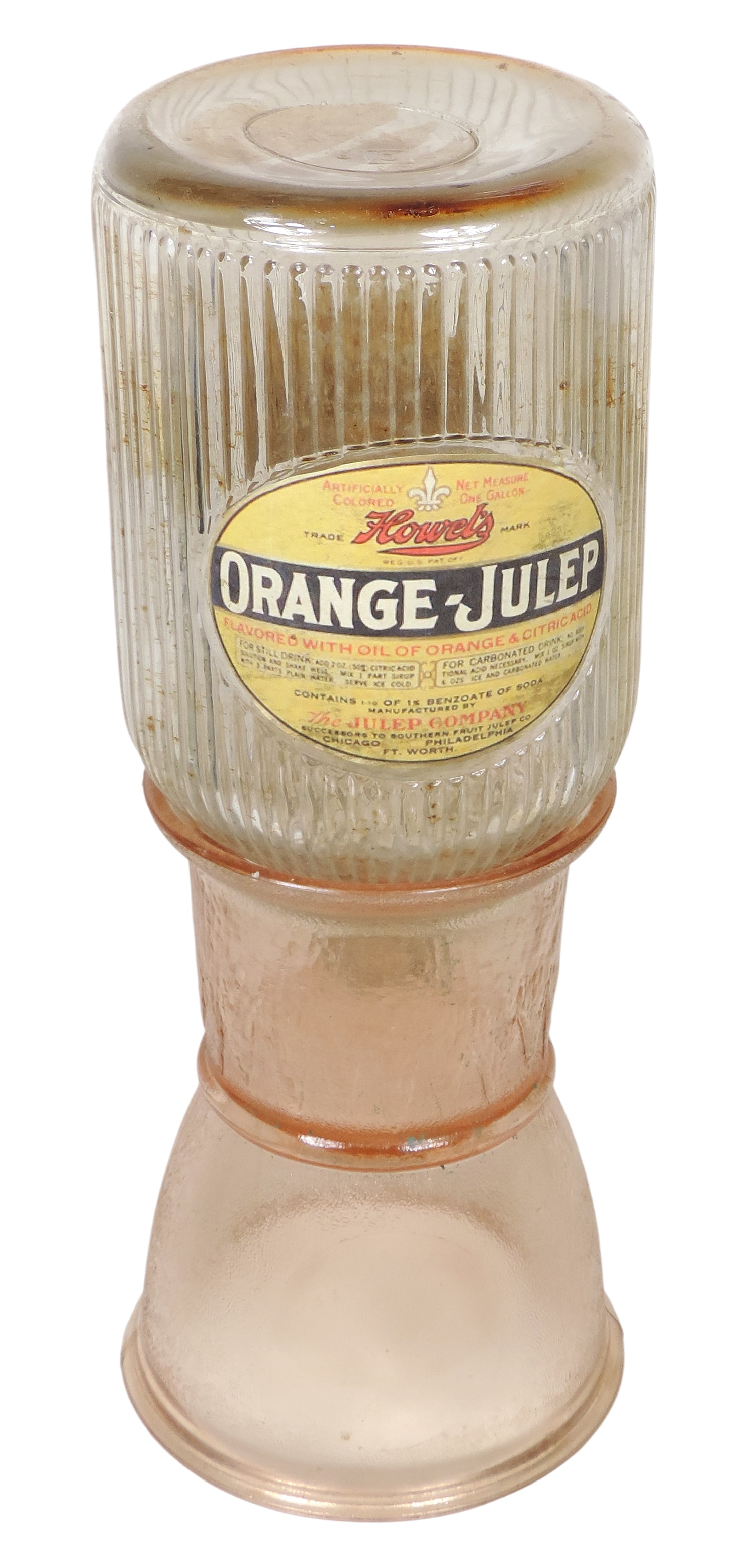 Orange-Julep Syrup Jug & Nesbitt's Syrup Dispenser Base, base embossed Property of NesbittâS - 2