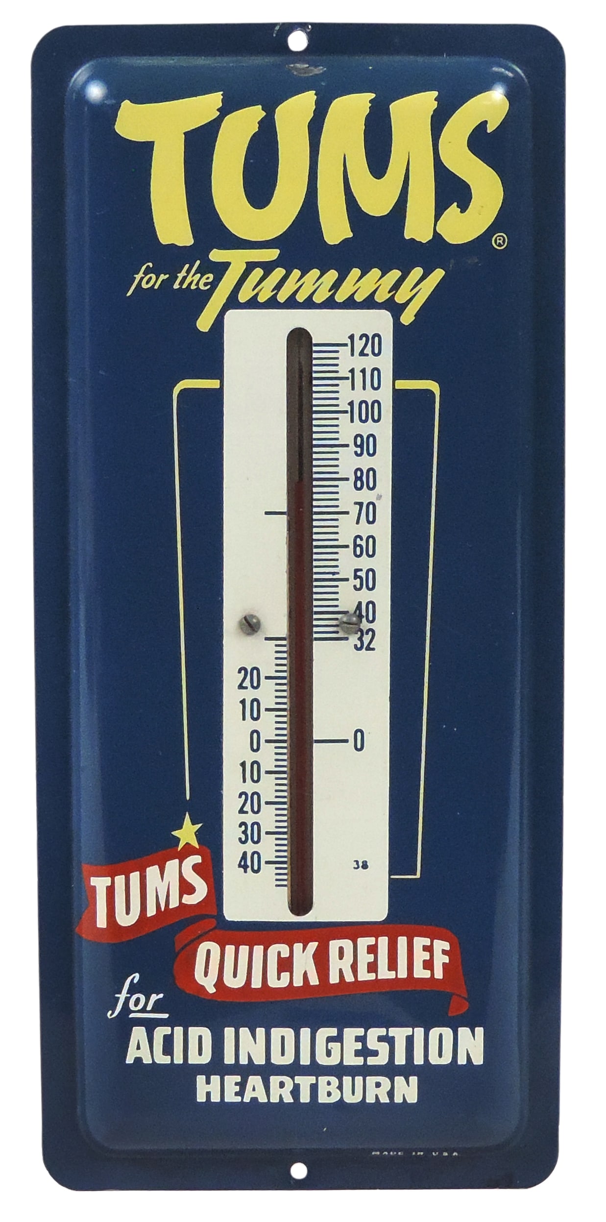 Drug Store Thermometer, Tums for the Tummy, litho on tin, made in USA, working cond, c. mid 1900s... (1 of 1)