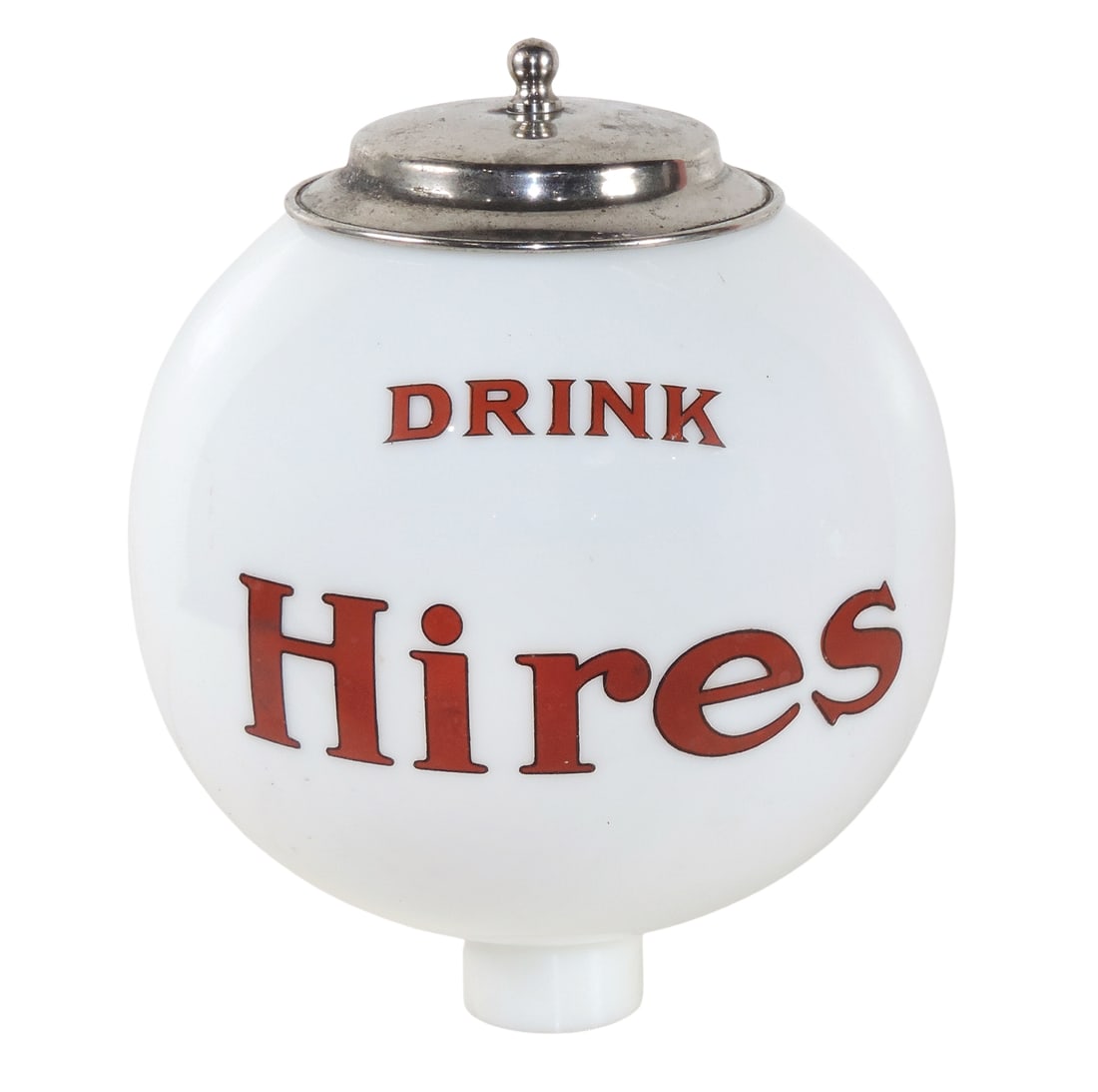 Rare Hires Root Beer Soda Fountain Syrup Dispenser Globe, opal white milk glass w/fired-on graphi... - 2