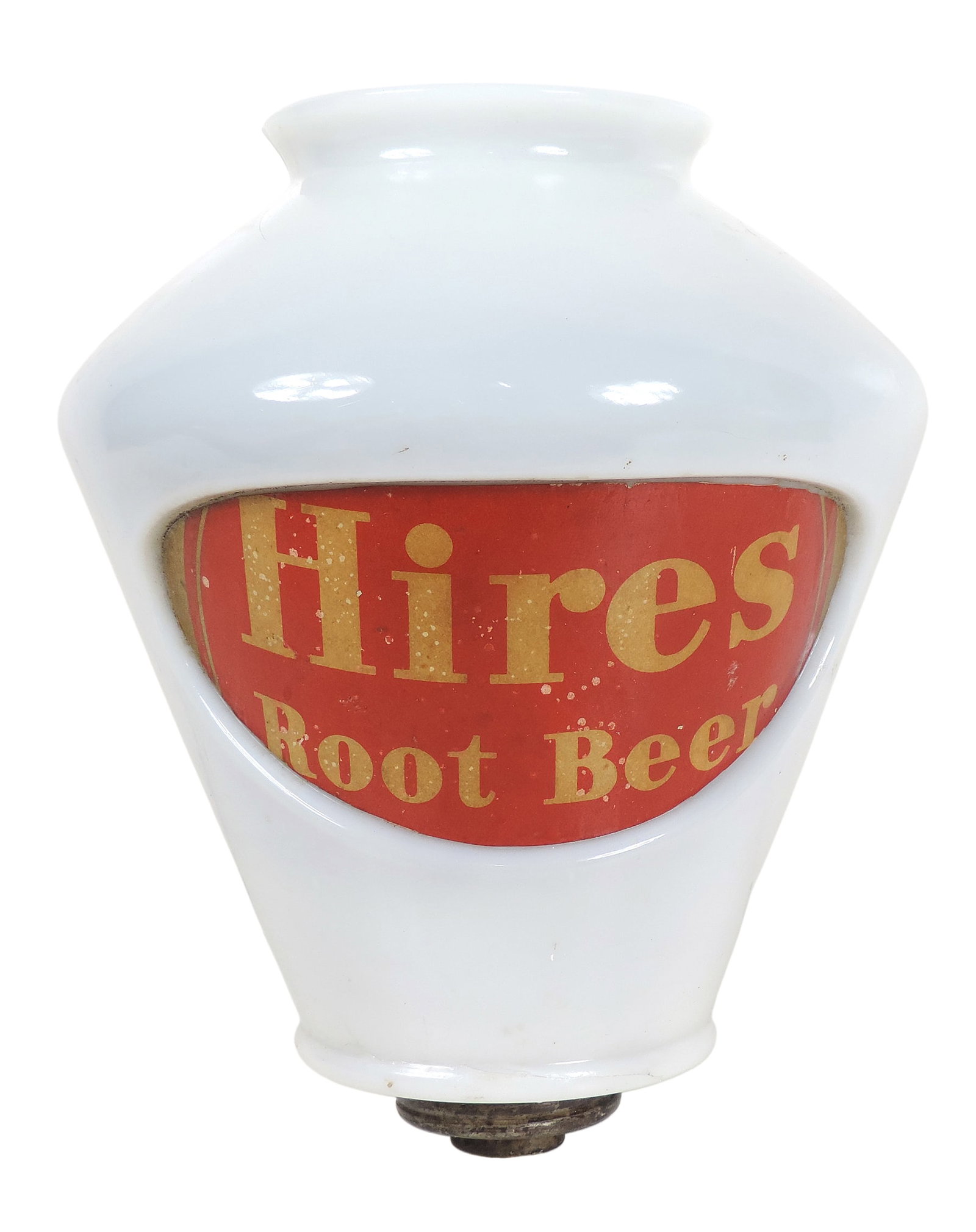 Hires Root Beer Soda Fountain Syrup Dispenser Globe, heavy white milk glass, w/one orig paper label (1 of 3)