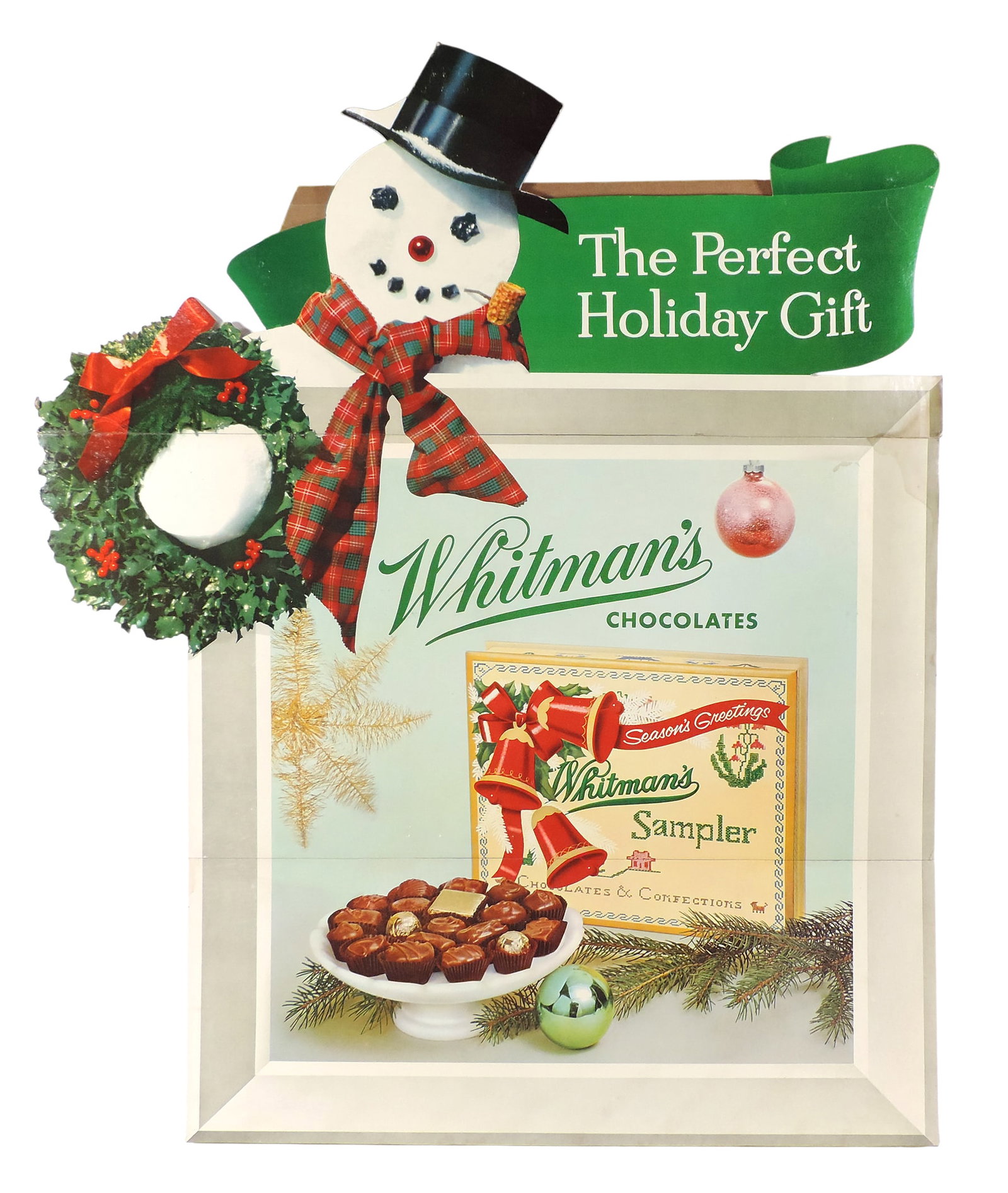 Whitman's Chocolates Holiday Point-of-Purchase Display Sign, diecut cardboard trifold w/easel b... (1 of 4)