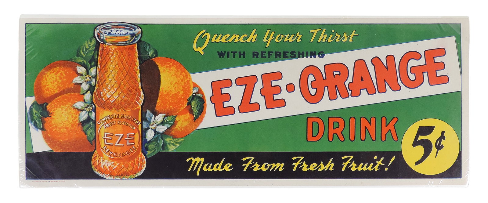 Eze-Orange Drink Sign, colorful litho on paper, wrapped for protection on art board, c. early-mid... (1 of 1)