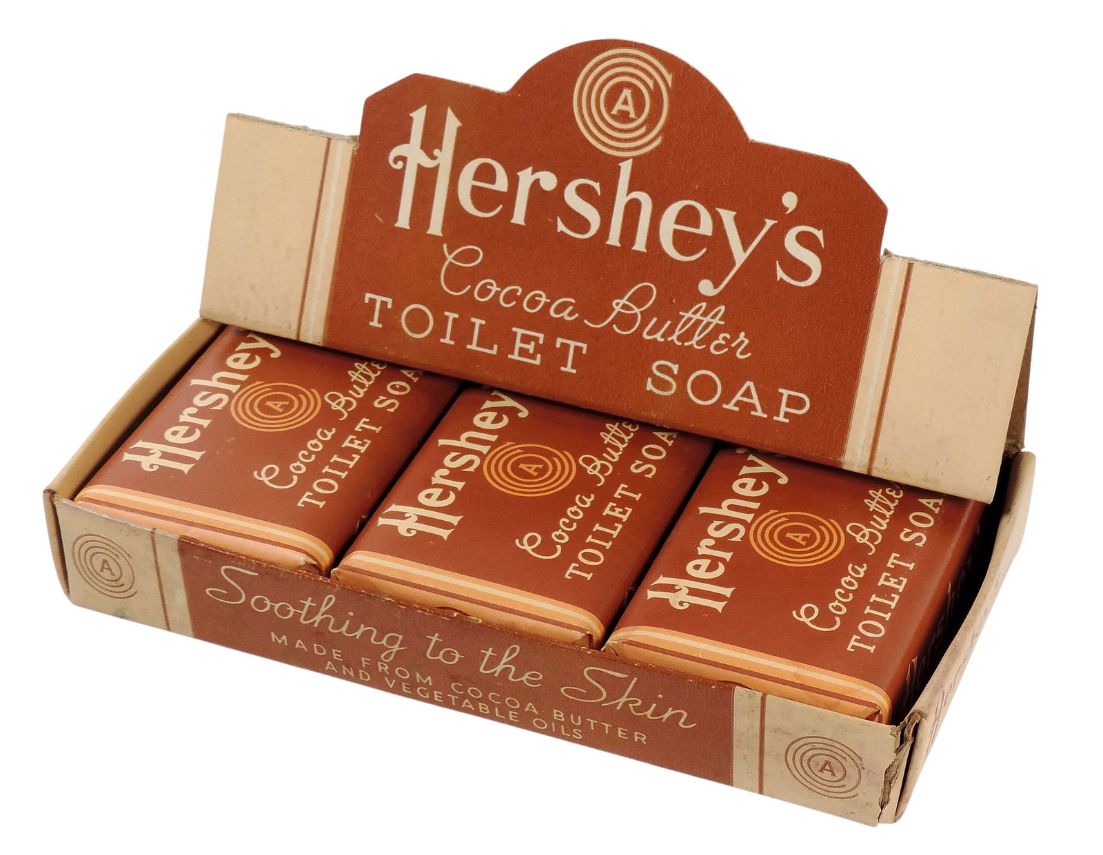 Hershey's Cocoa Butter Toilet Soap Display Set, features 3 unopened bars, originally created to... (1 of 3)