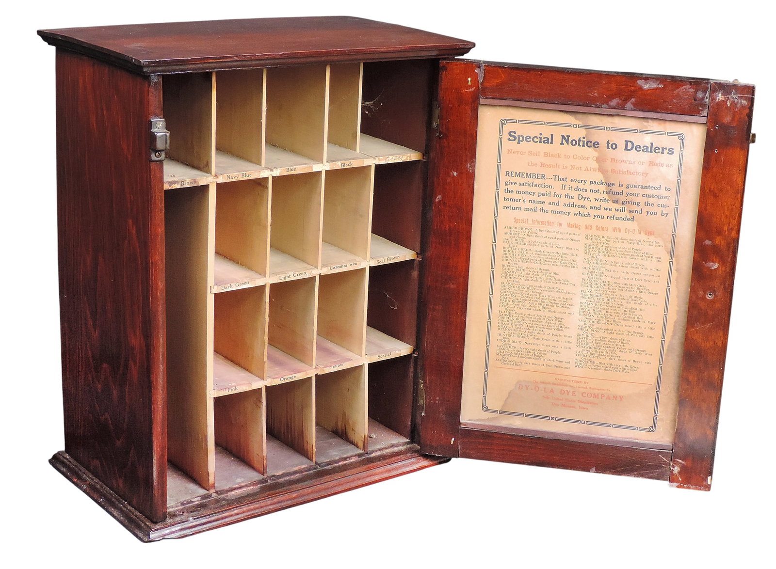 Dy-O-La Dyes Country Store Cabinet, mfgd by the Johnson-Richardson Co.- Burlington, Vermont, Sole... - 3