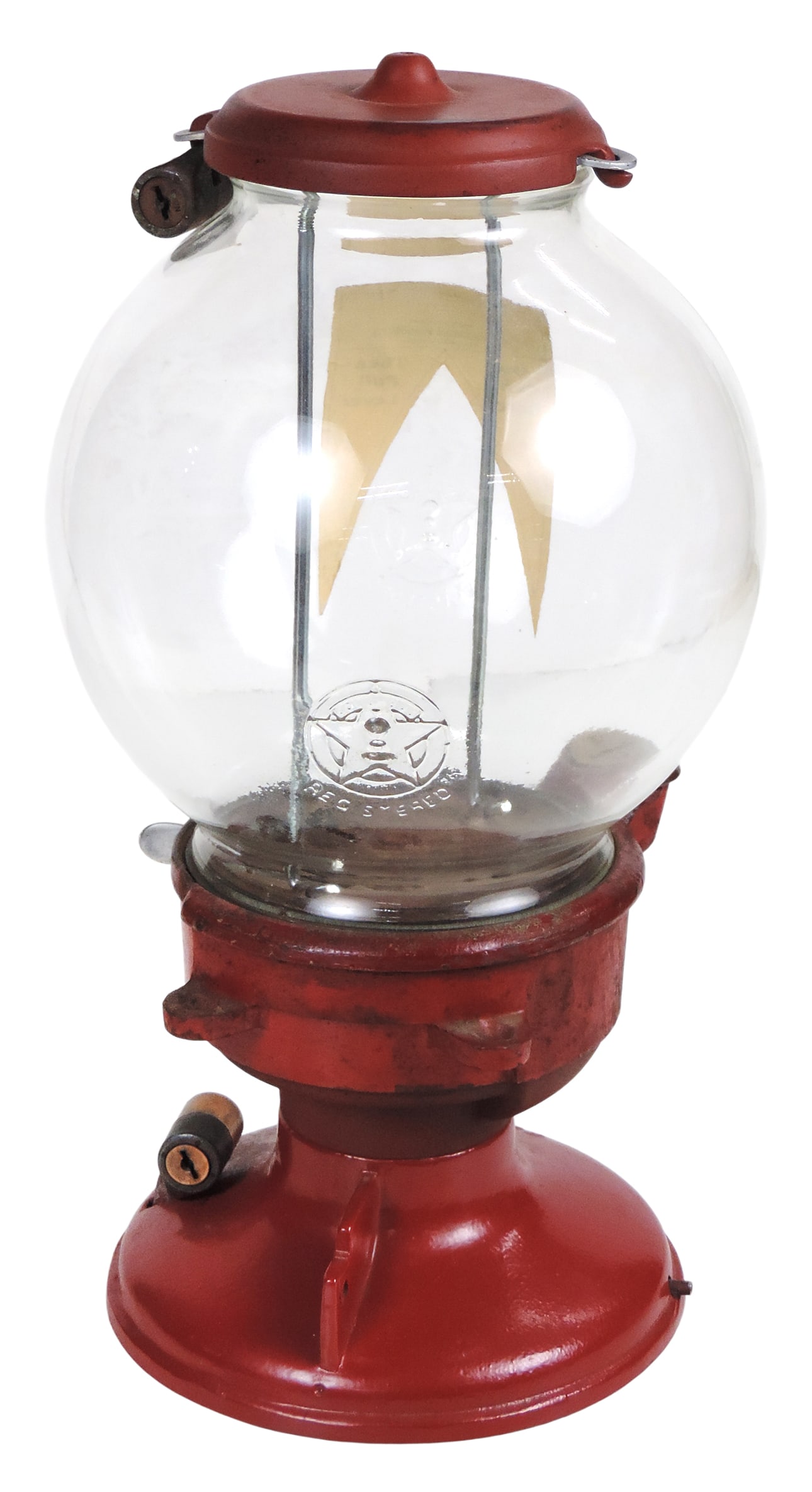 Coin-Operated Columbus Model "A" Vendor, decal instructs the user: One Penny Here, Then Pull Lever, - 2
