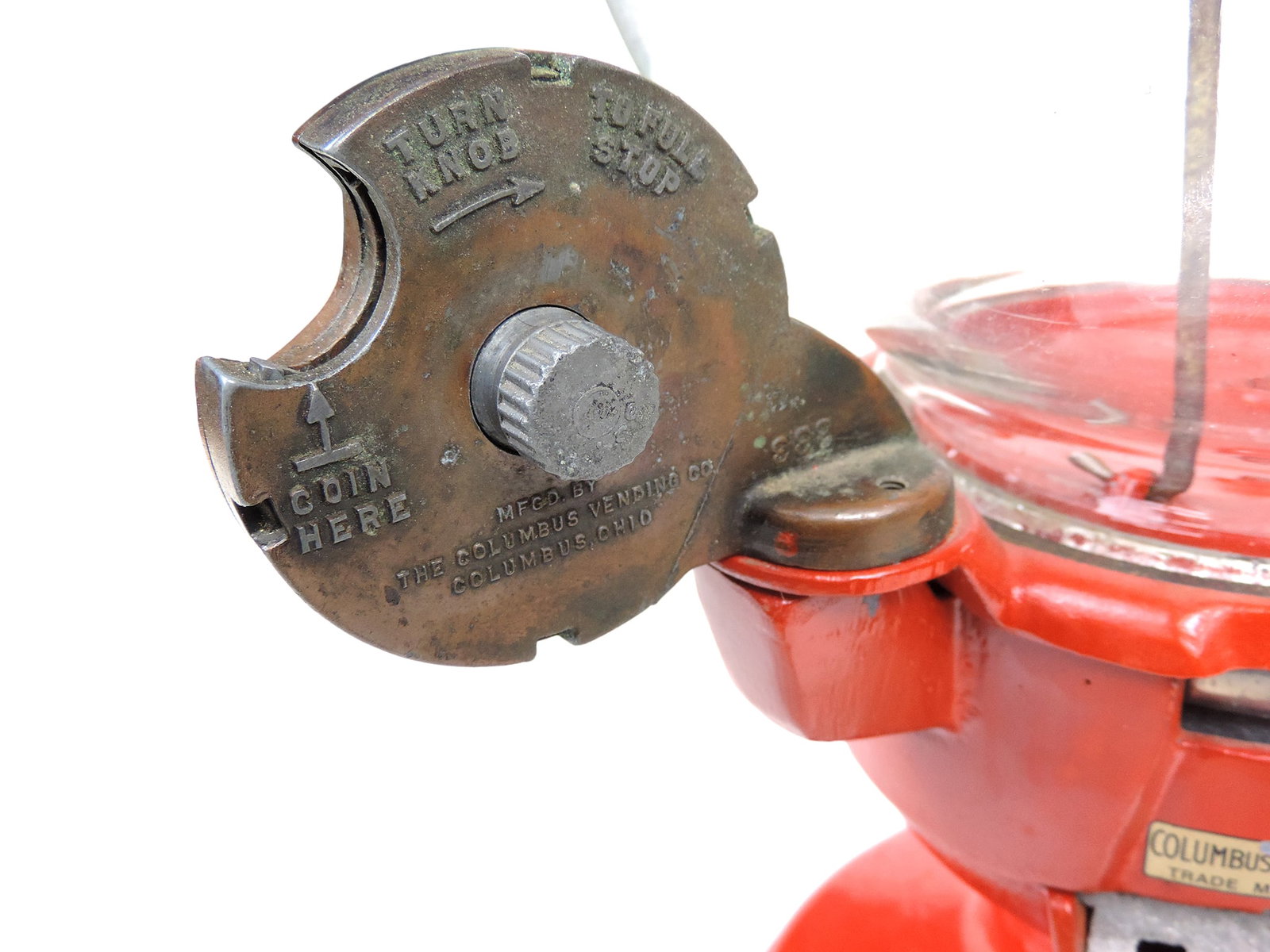 Coin-Operated Columbus Model "A" Vendor w/slug rejector, decal instructs the user: One Penny Here... - 5
