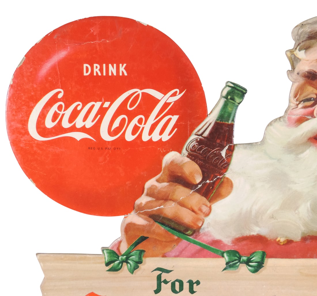 Coca-Cola Sparkling Holidays Santa Countertop Display, diecut cardboard w/easel back, Drink Coca ... - 2