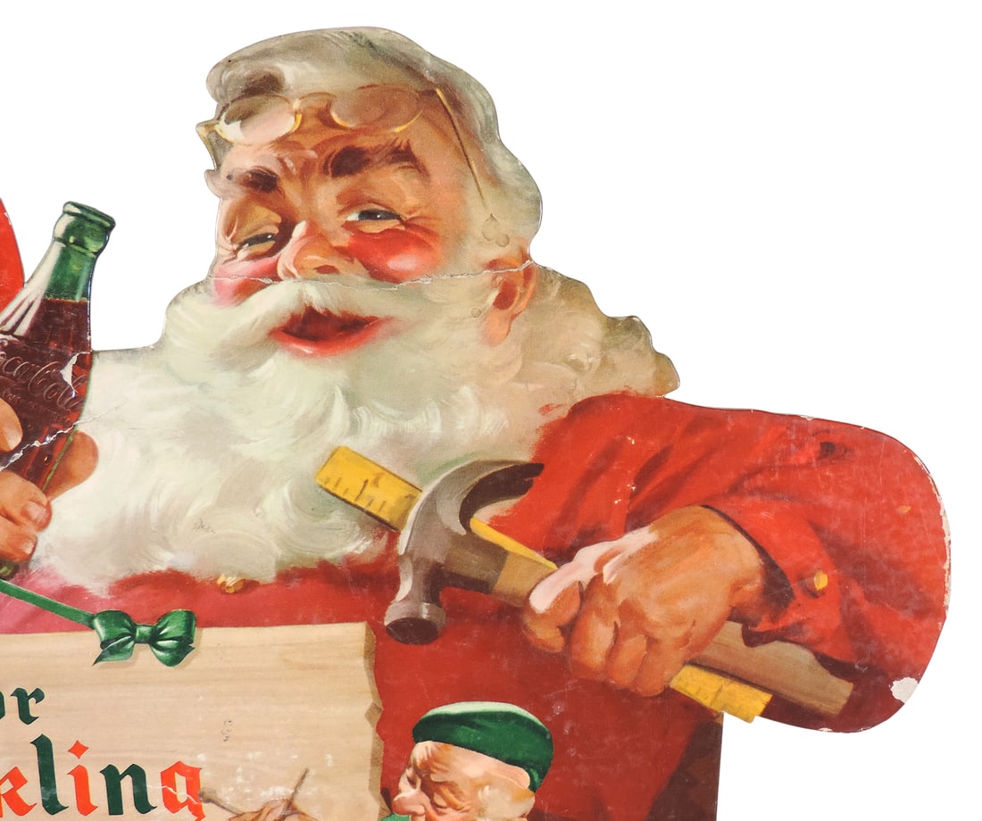 Coca-Cola Sparkling Holidays Santa Countertop Display, diecut cardboard w/easel back, Drink Coca ... - 3