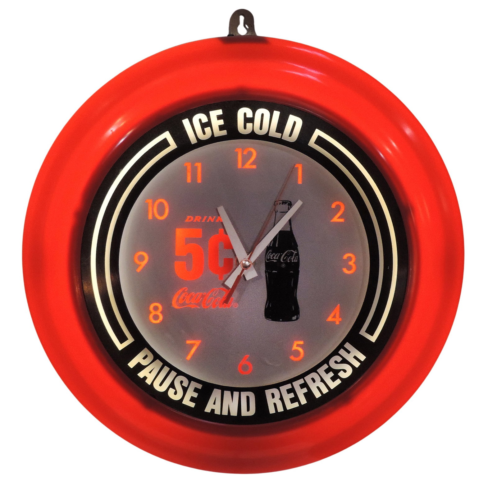 Coca-Cola Indoor Battery Clock, "Ice Cold Pause and Refresh" molded plastic, working cond w/... - 2