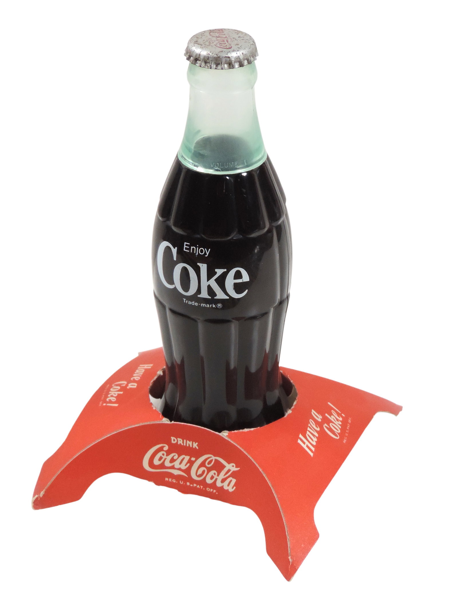 Coca-Cola Bottle Radio & Display Stand, plastic radio w/metal cap, buzzes but doesn't tune in, C.... (1 of 2)