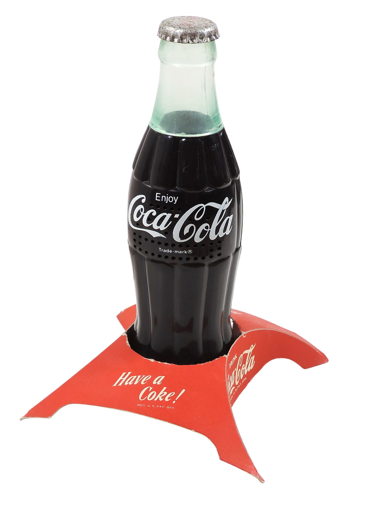 Coca-Cola Bottle Radio & Display Stand, plastic radio w/metal cap, buzzes but doesn't tune in, c.... - 2