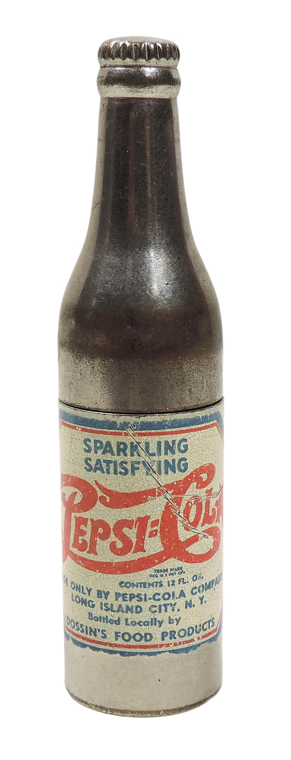 Pepsi:Cola Double-Dot Lighter, c.1930's, all metal w/unused wick, Exc untested cond, H 2 5/16 in. (1 of 3)