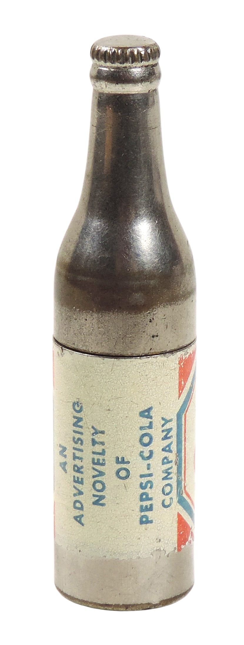 Pepsi:Cola Double-Dot Lighter, c.1930's, all metal w/unused wick, Exc untested cond, H 2 5/16 in. - 2