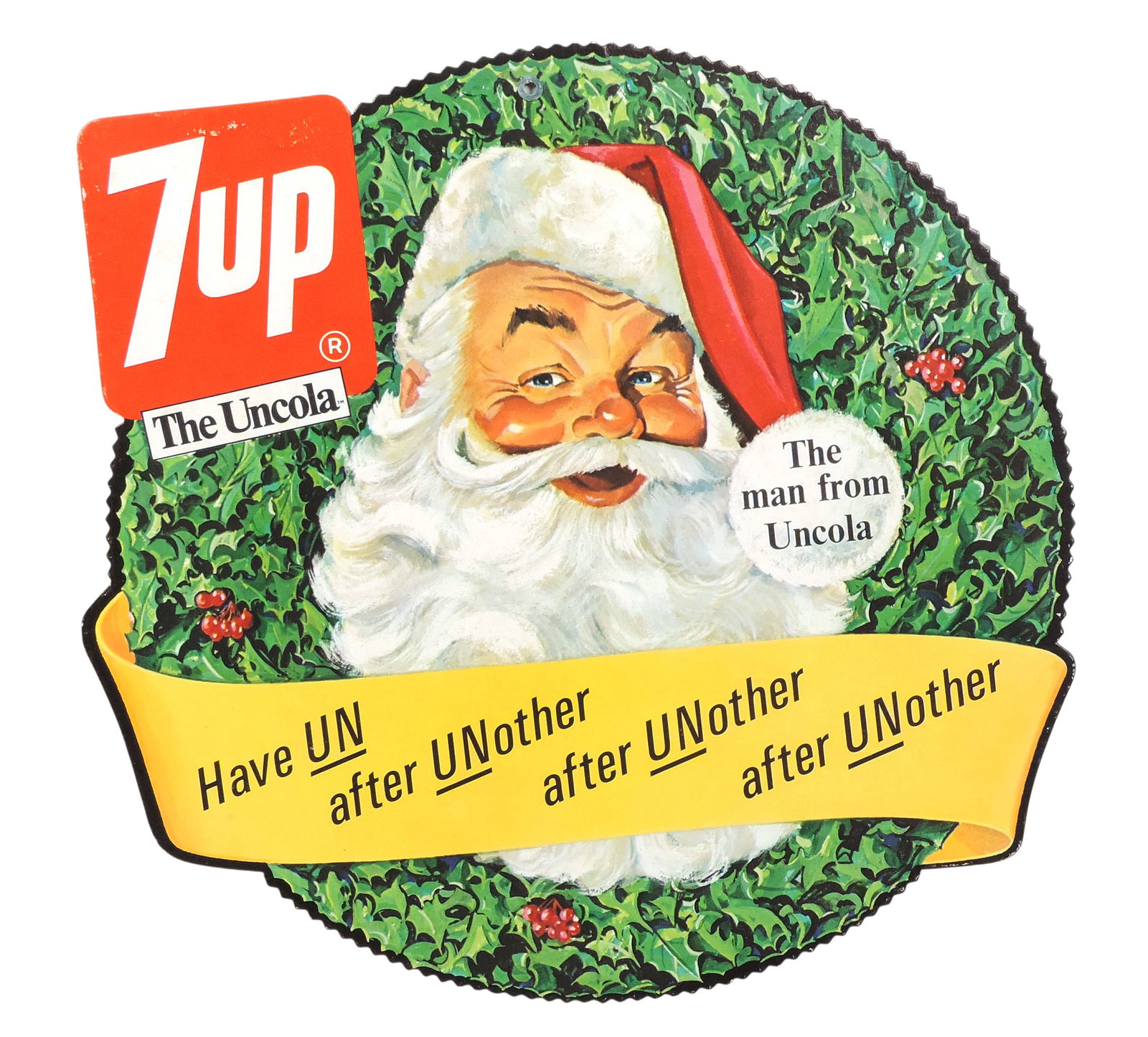 7UP The Uncola Santa Claus Double-Sided Sign, The man from Uncola parodied the massively popular ... (1 of 2)