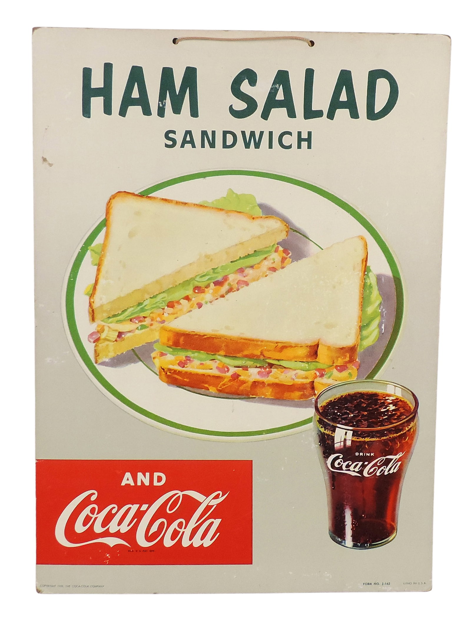 Coca-Cola Ham Salad Sandwich Menu Sign, cardstock, copyright 1953, The Coca-Cola Company, form No... (1 of 2)