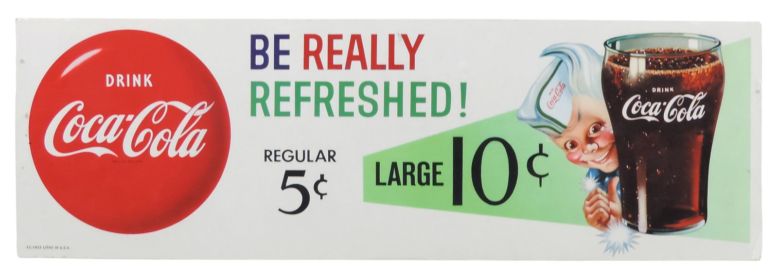 Coca-Cola Sign, cardstock, Drink Coca Cola, REG.U.S.PAT.OFF., CC-1623, litho in USA, features Spr... (1 of 1)