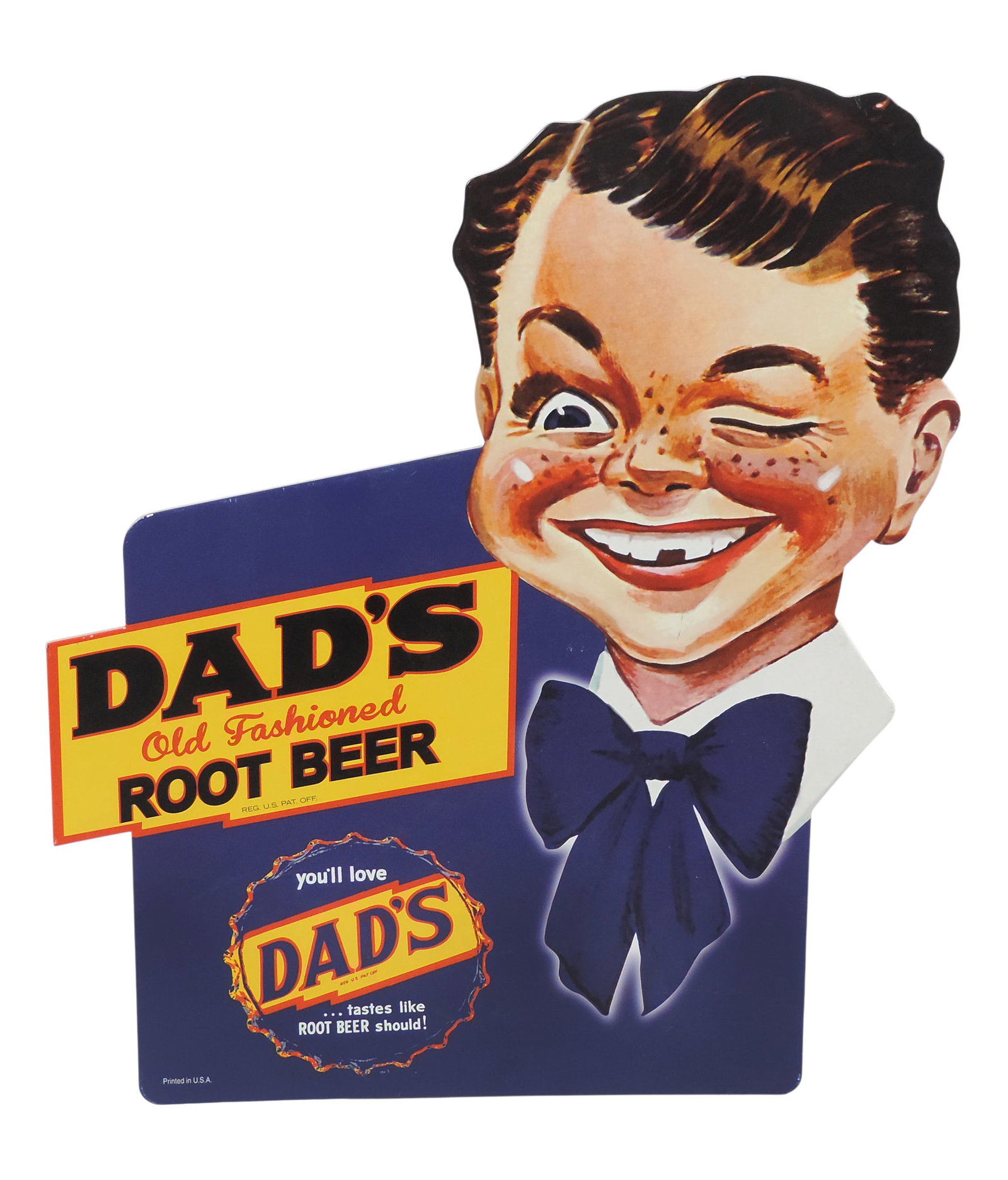 Dad's Old Fashioned Root Beer Countertop Display, Winking Boy Mascot, heavy diecut cardstock w/... (1 of 2)
