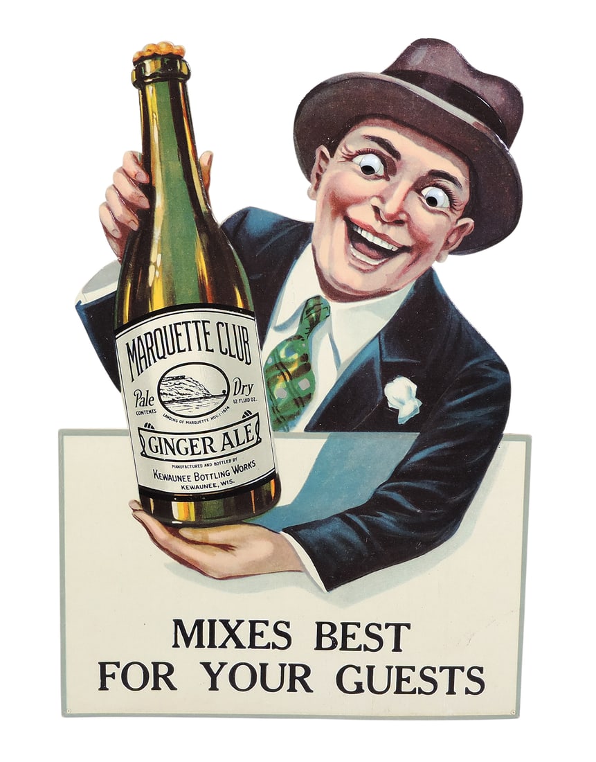 Marquette Club Ginger Ale Sign, embossed diecut cardstock w/easel back, glossy finish & googly ey... (1 of 2)