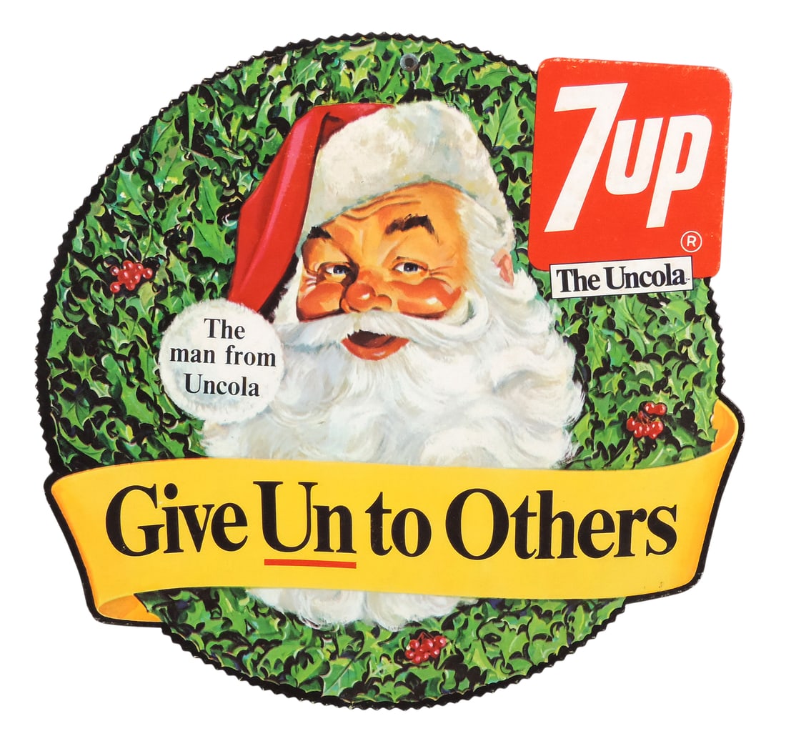 7Up The Uncola Holiday Sign, double-sided diecut cardstock featuring Santa Claus, Give Un to Othe... - 2