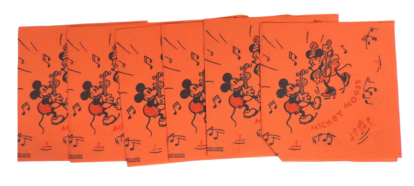 Mickey Mouse 1930's Paper Napkins (6), New Old Stock, Dennison #2, Mickey & Minnie w/banjo ... (1 of 1)
