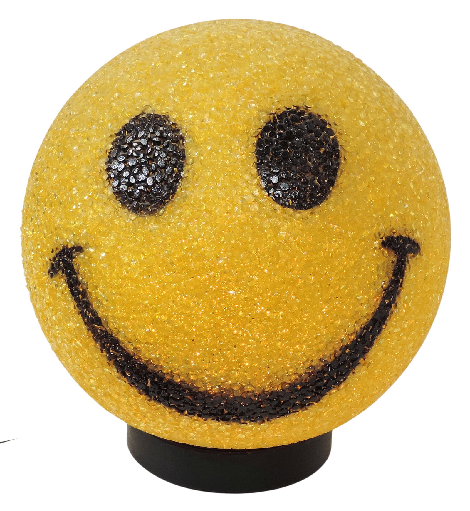 Smiley Face Desk Lamp, made from small translucent plastic beads melted together in a mold, givin...: Smiley Face Desk Lamp, made from small translucent plastic beads melted together in a mold, giving it a bumpy texture often called popcorn plastic/crackle resin, made in China, c. mid-later 1900s,