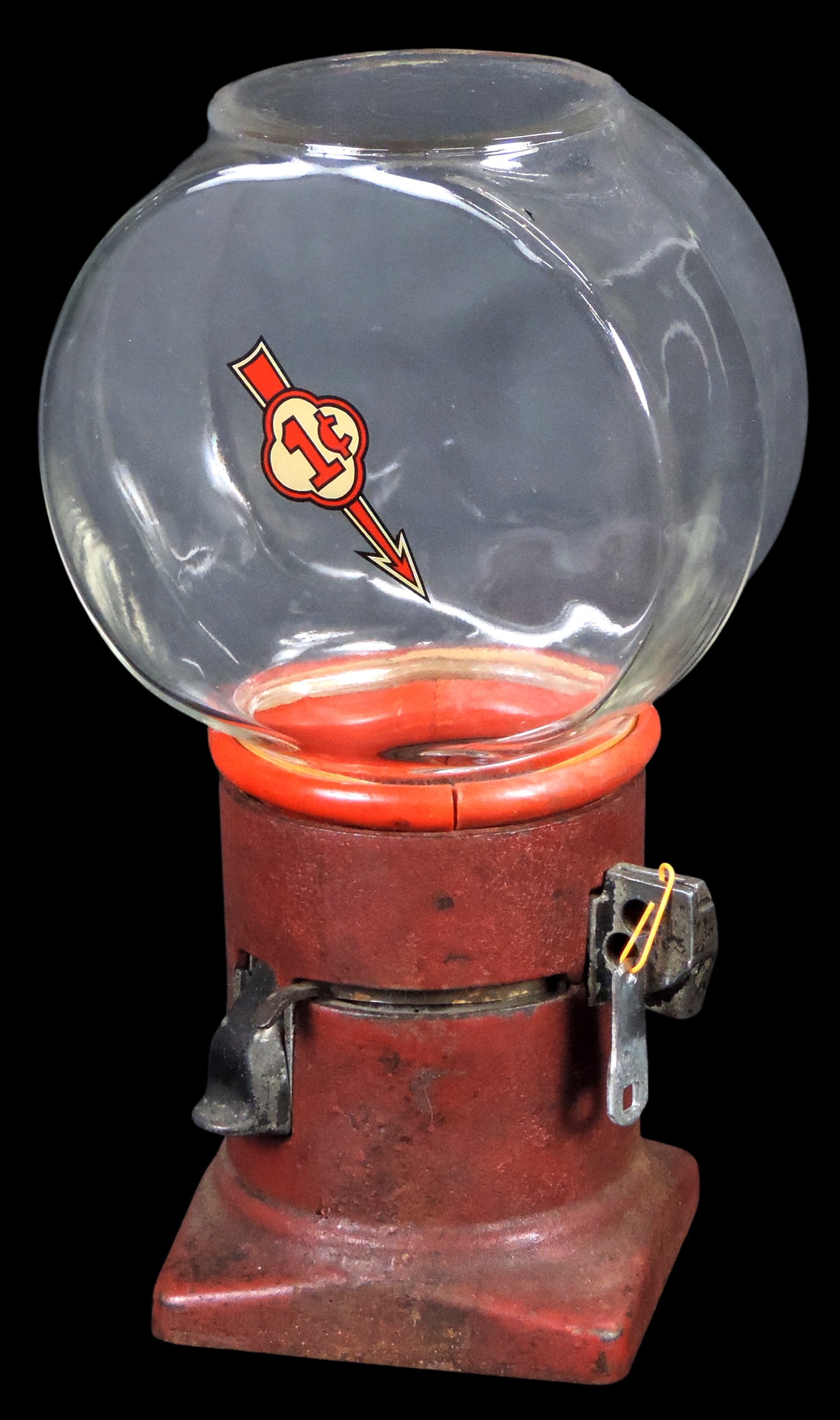 Coin-operated, Vendex, cast iron base, glass fish bowl w/plastic connection, 1¢ decal, nonworki (1 of 2)