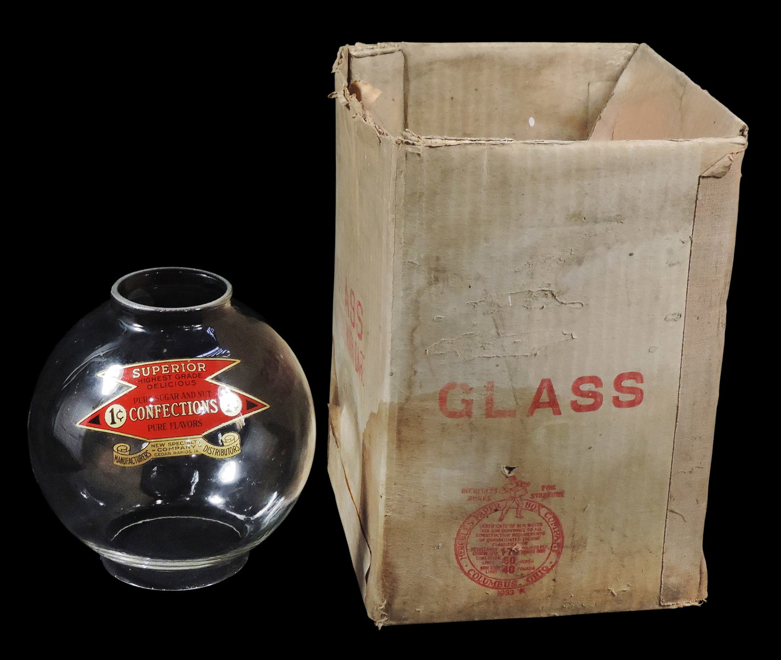 Coin-operated, Superior Bulk Vendor Glass Globe, Pure Sugar and Nut Confections, 1¢, New Specia (1 of 4)