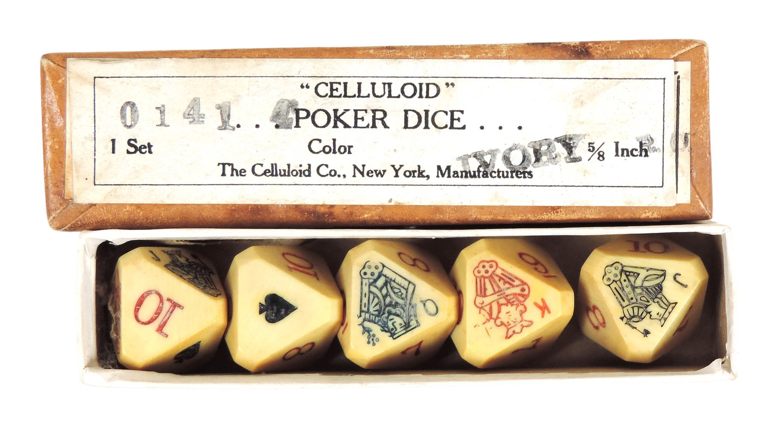 Antique Poker Dice, Rare New Old Stock The Celluloid Co. (1872-1927), 5/8" 6--sided Ivory colored 5 (1 of 3)