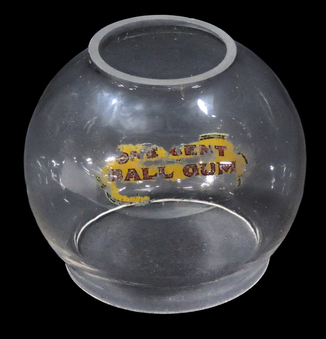 Coin-operated, Unmarked Vendor Glass Globe, partial decal reads One Cent Ball Gum, during the mid... (1 of 3)