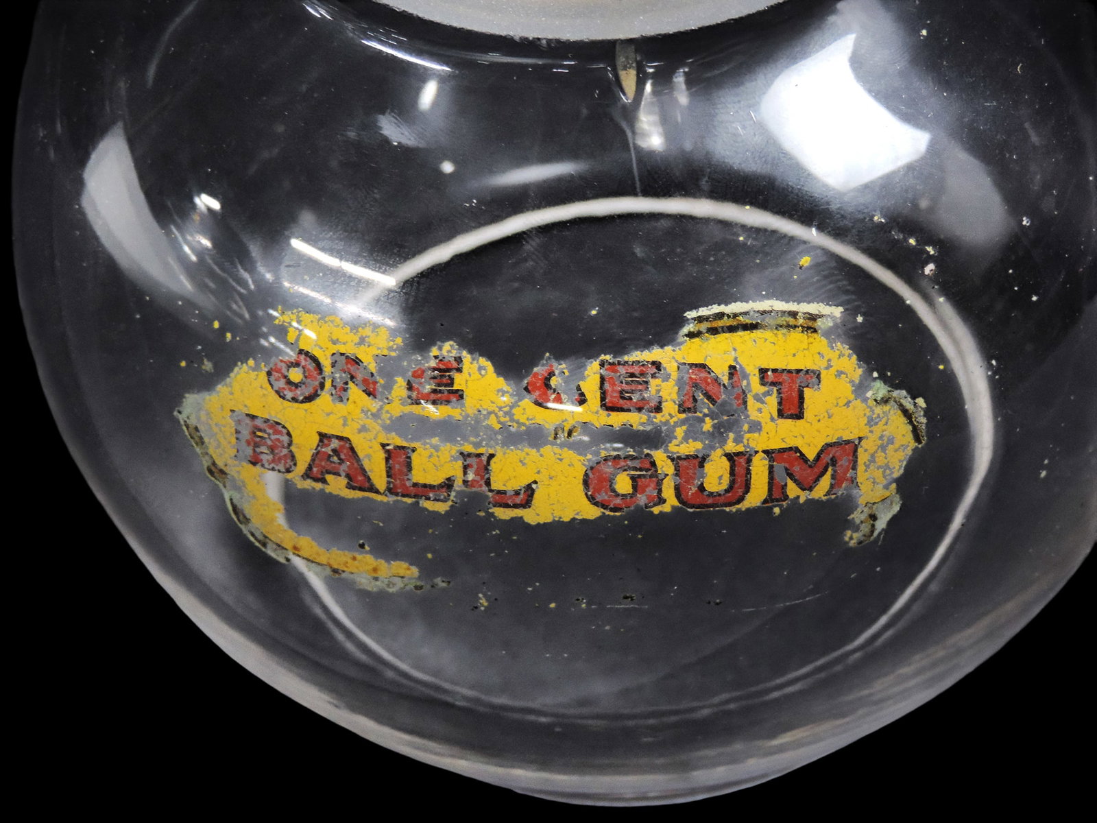 Coin-Operated Unmarked Glass Globe, partial decal reads One Cent Ball Gum, during the mid 1900s c... - 2