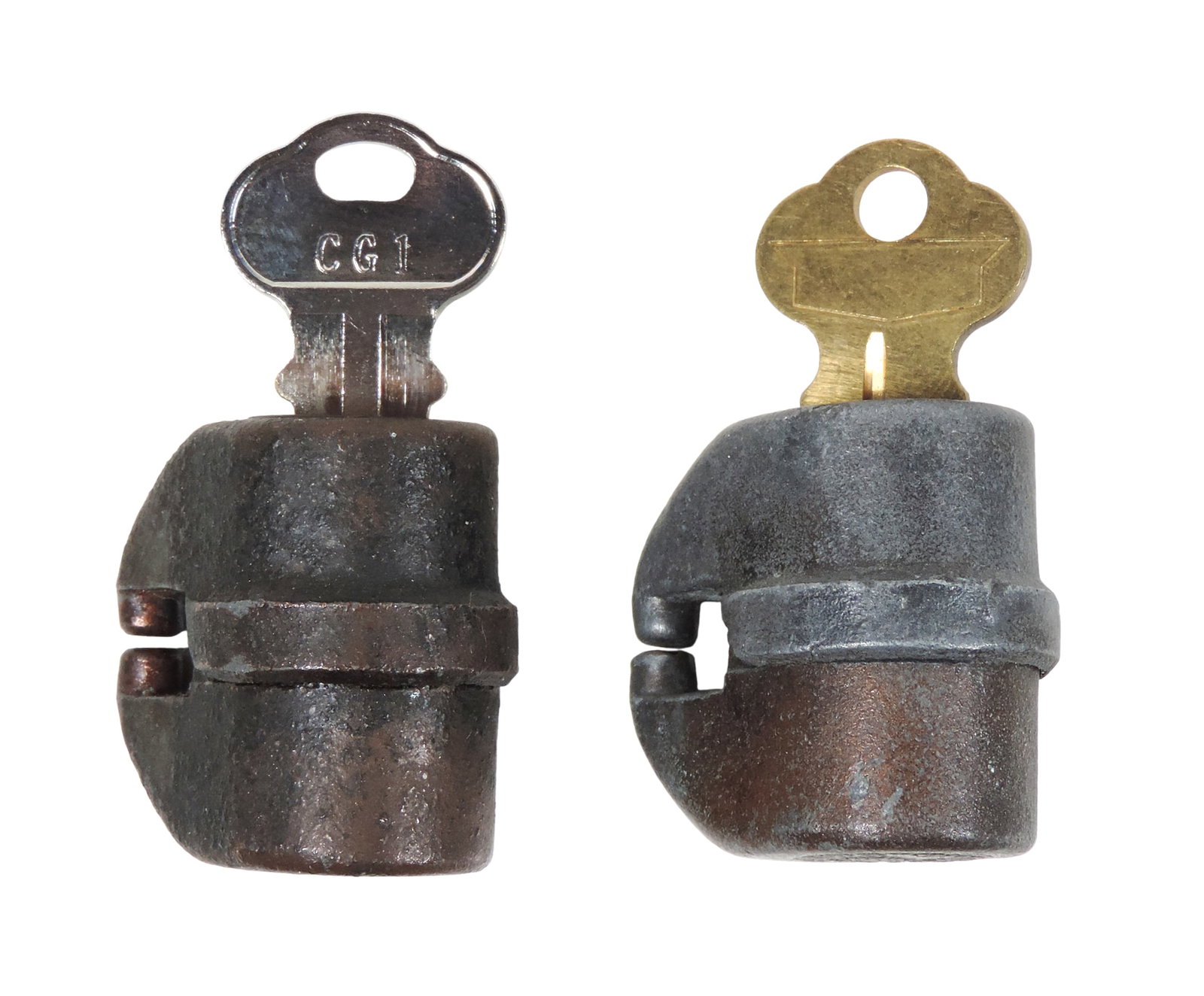 Barrel Locks (2), primarily used in the 1920-30s for securing gum-ball or peanut vending machines... - 2