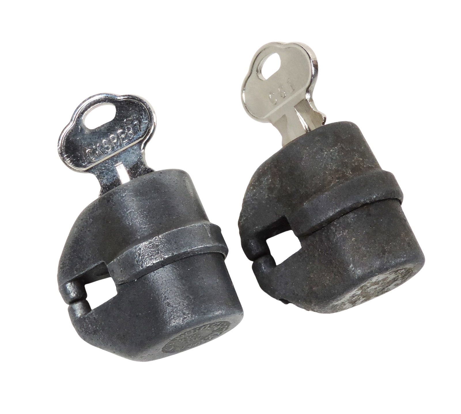 Barrel Locks (2), primarily used in the 1920-30s for securing gum-ball or peanut vending machines... (1 of 3)