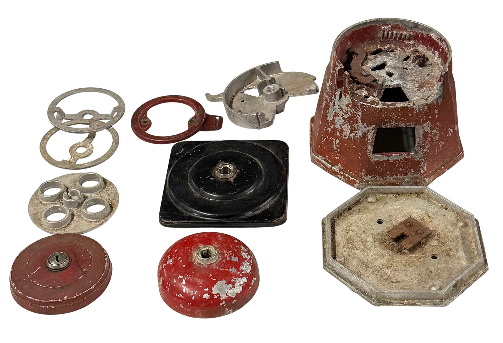 Coin-Operated Machine Parts, Hawkeye top, bottom plate, main casting & 10 additional machine piec...: Coin-Operated Machine Parts, Hawkeye top, bottom plate, main casting & 10 additional machine pieces, all VG used cond.