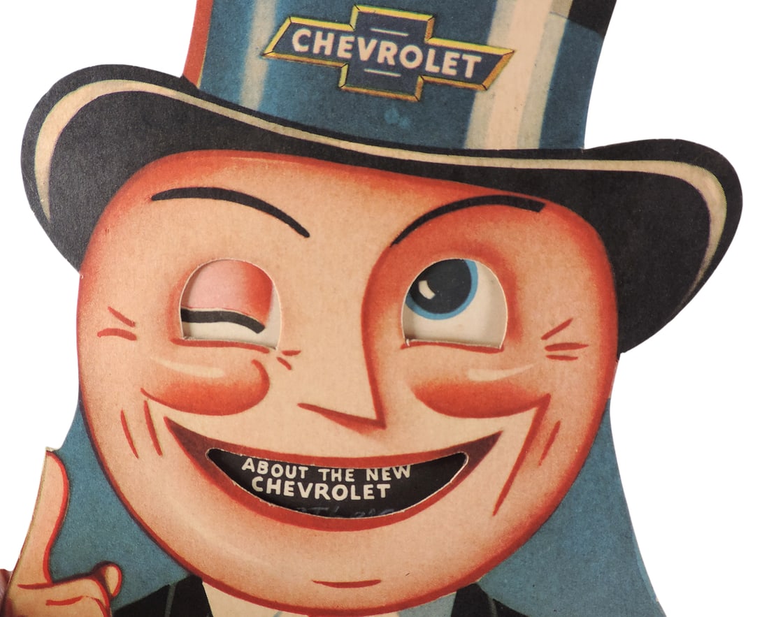Chevrolet Dealership 1949 Mechanical Advertising Sign, Rare, Ventriloquist Dummy diecut cdbd figure - 3