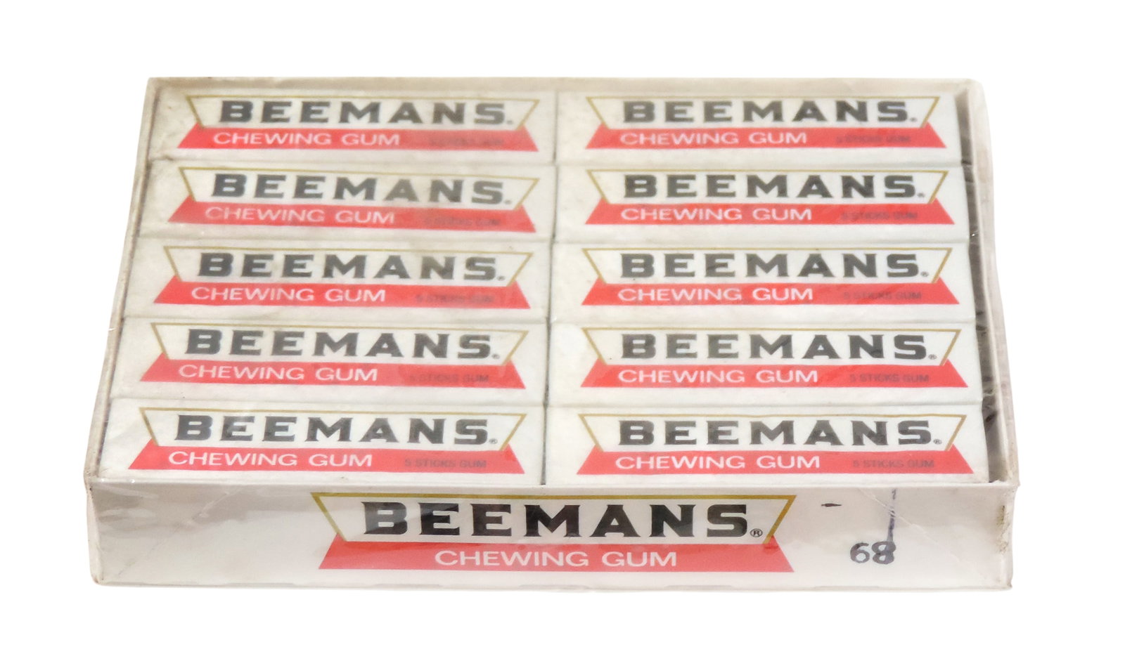 Beeman's Chewing Gum, 20-count factory pack containing individual 5-stick packs, c. mid 1900s, NOS, (1 of 3)