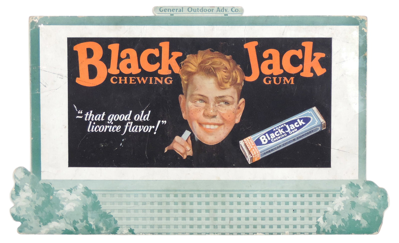 Lionel Prewar Black Jack Chewing Gum Billboard, General Outdoor Adv. Co., The Lionel Corporation,...: Lionel Prewar Black Jack Chewing Gum Billboard, General Outdoor Adv. Co., The Lionel Corporation, New York, N.Y.-USA, 1 of 4-Set 1 made for Standard Gauge, die-cut heavy cardstock, this is enclosed w/