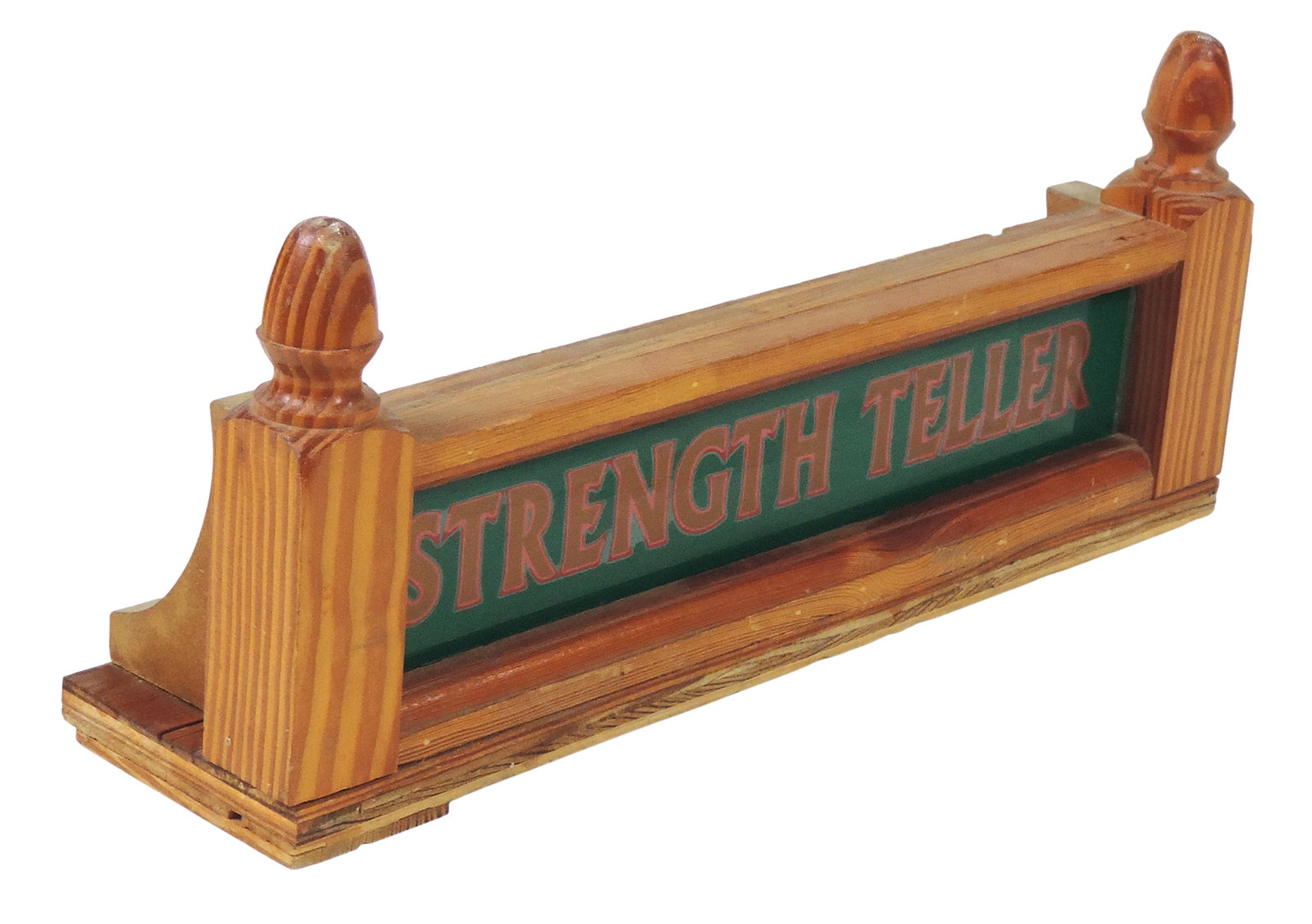 Coin-Operated Strength Teller Marquee, wood w/reverse-painted glass, mid 1900s, o/all VG cond, H ... - 2