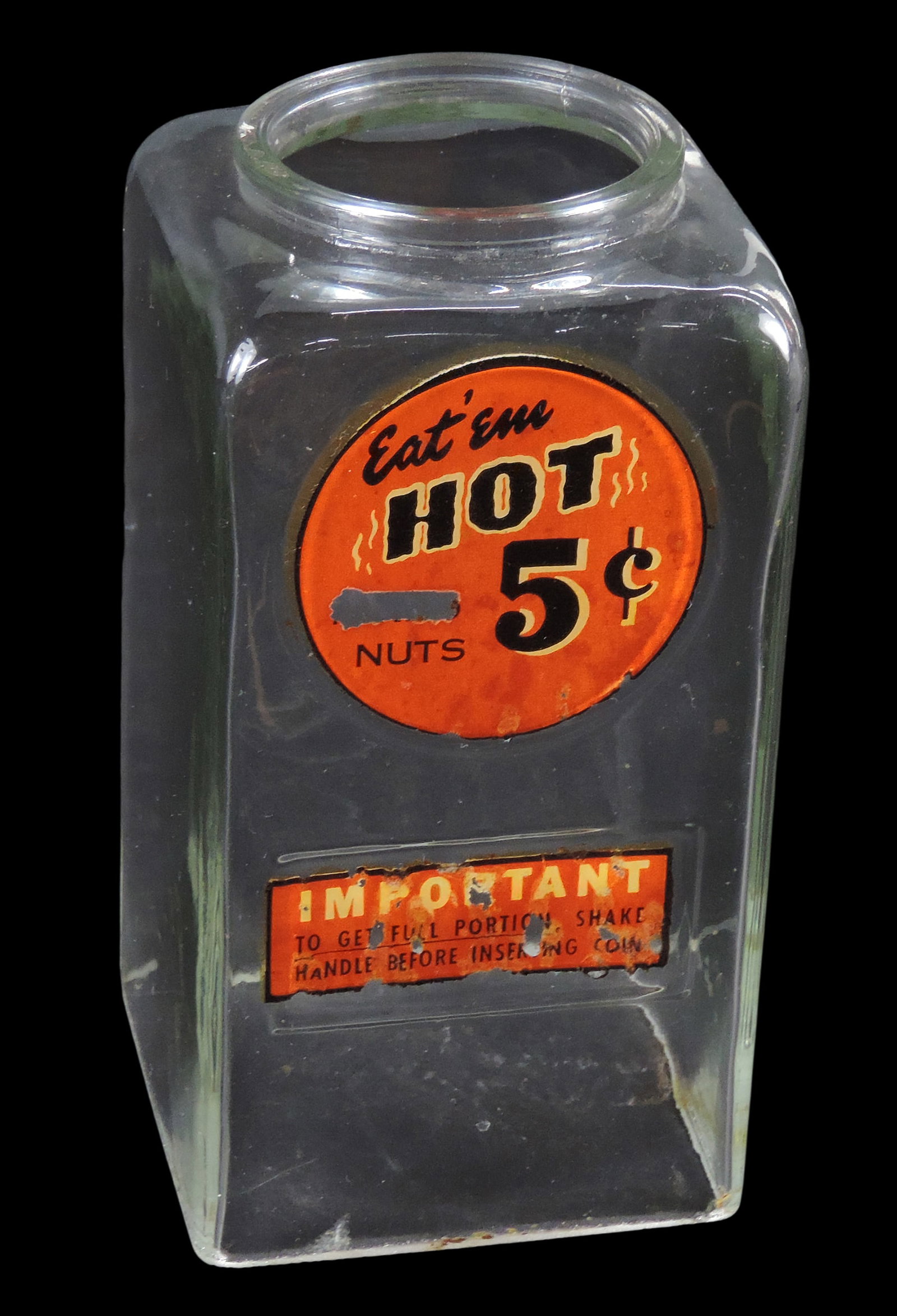 Coin-operated, Challenger Deluxe Hot Nut Vendor Glass Container, part of the original three-hoppe... (1 of 2)