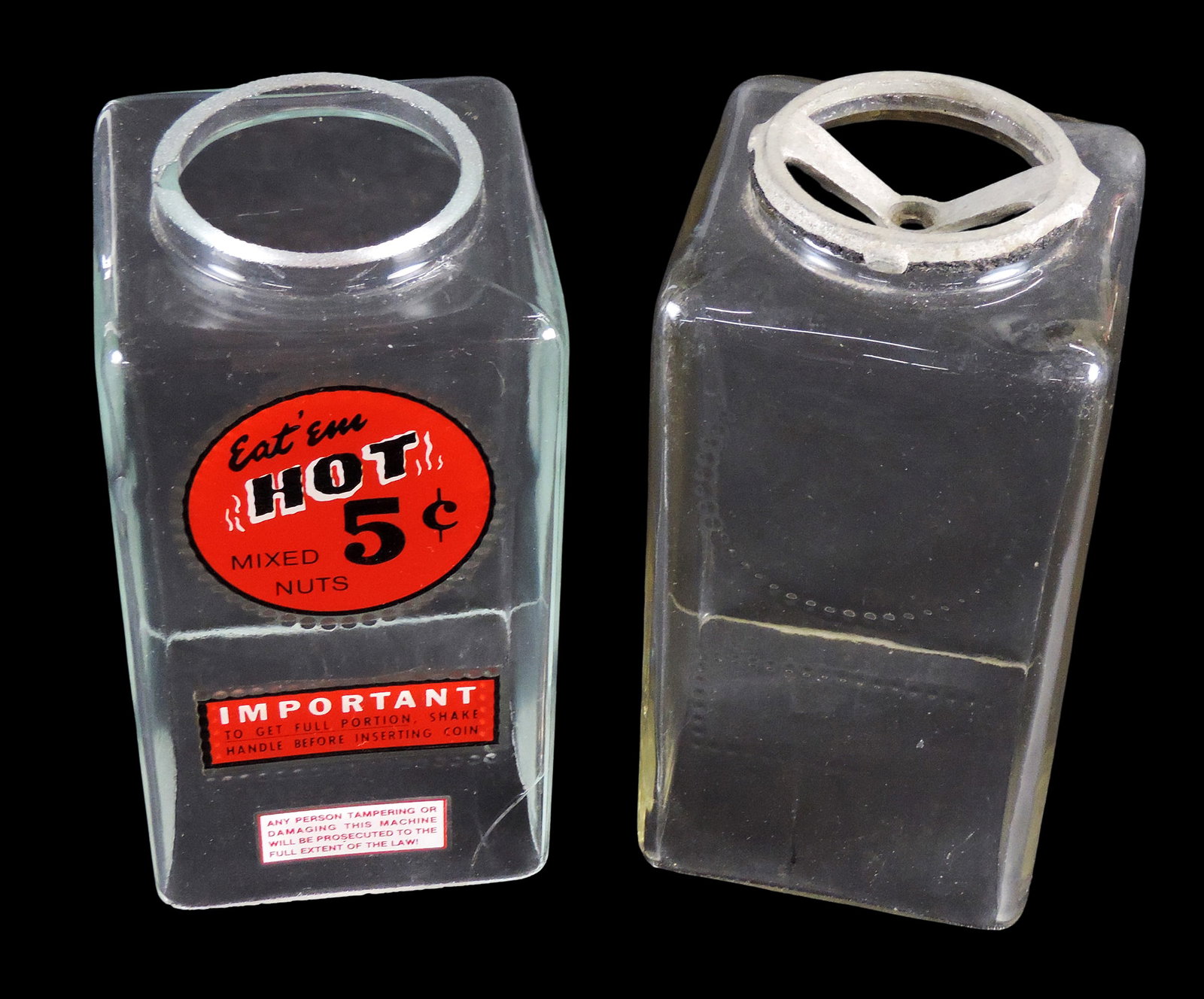 Coin-Operated Challenger Deluxe Hot Nut Glass Globes (2), part of the original three-hopper cast ... - 2
