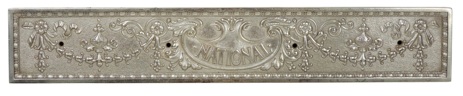 National Cash Register #356 Drawer Front, nickel-plated fancy cast brass, c.1915, Exc cond, H 3 x W (1 of 2)