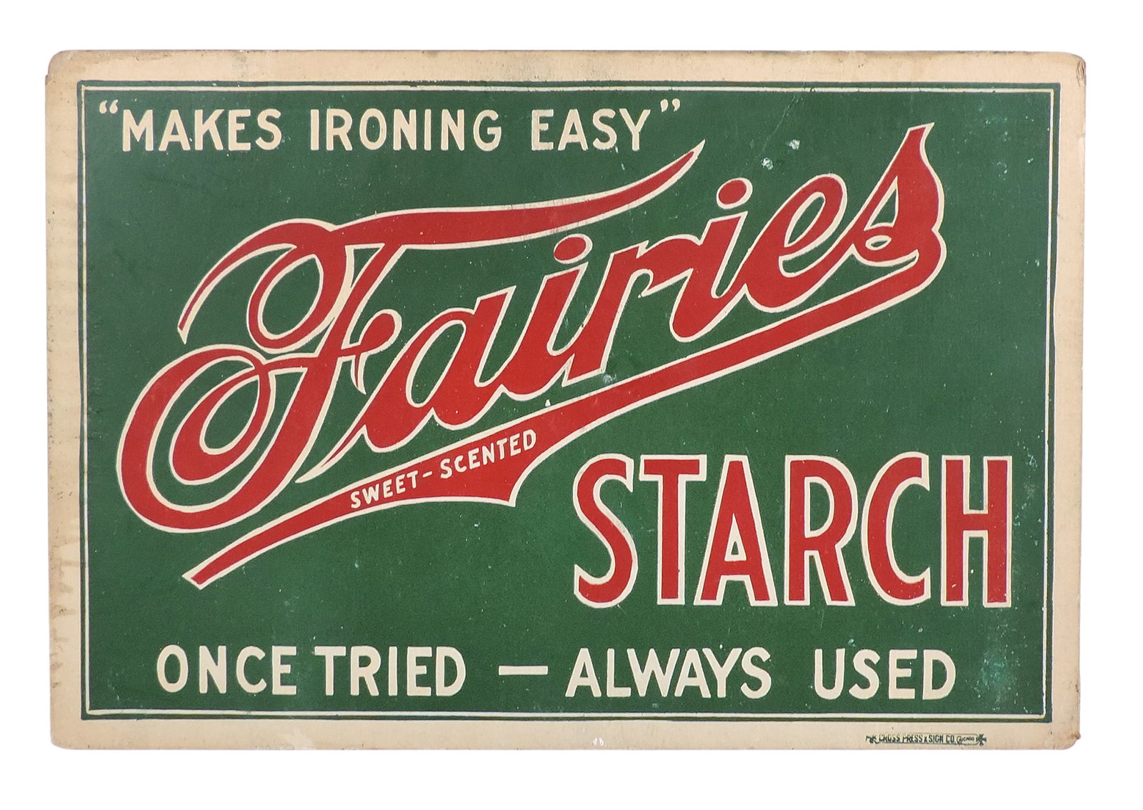 Fairies Starch Sign, cardstock, Mfgd by Lincoln Chemical Works, Chicago, Cross Press & Sign Co., ... (1 of 2)